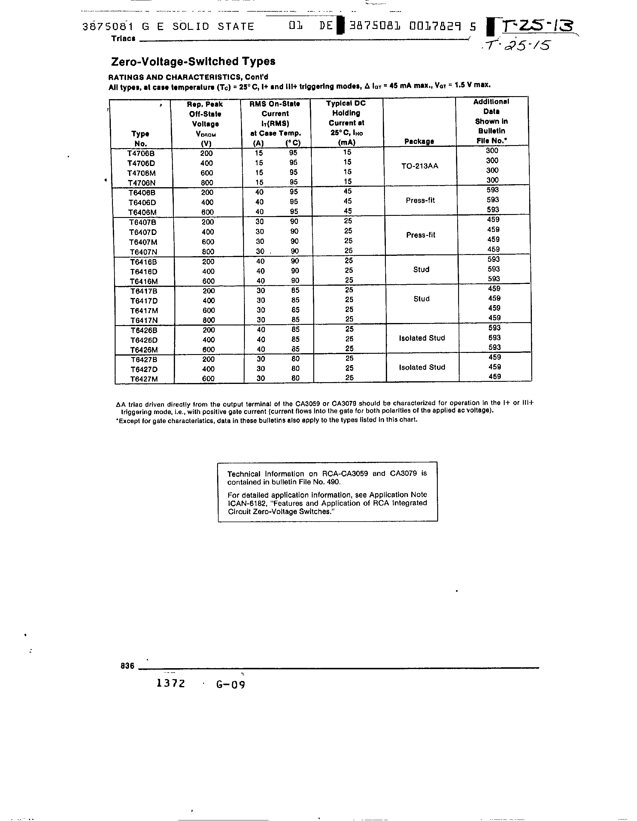 Datasheet T6407 - Silicon Triace for Use with IC Zero-Voltage Switches page 2