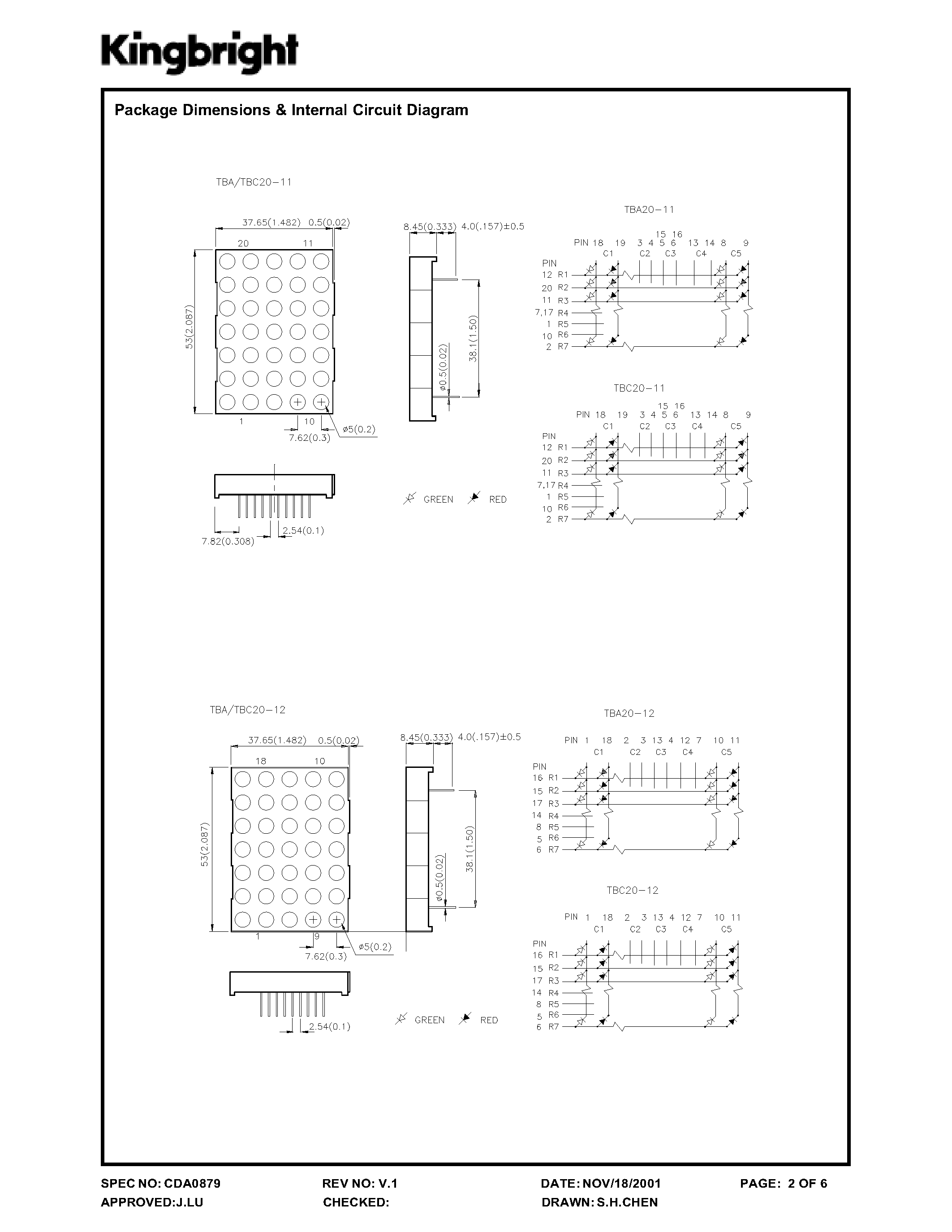 Даташит на микросхему TC20-11 страница 2 Даташит TC20-11 - 50MM (2.0 INCH) 5 X 7 DOT MATRIX DISPLAYS страница 2