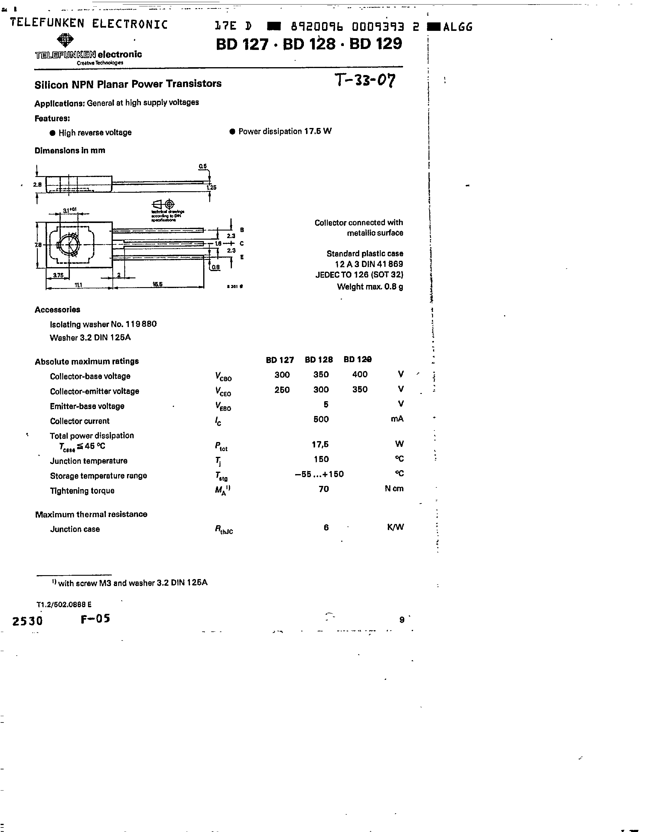 Datasheet BD128 - Silicon NPN Planar Power Transistors page 1