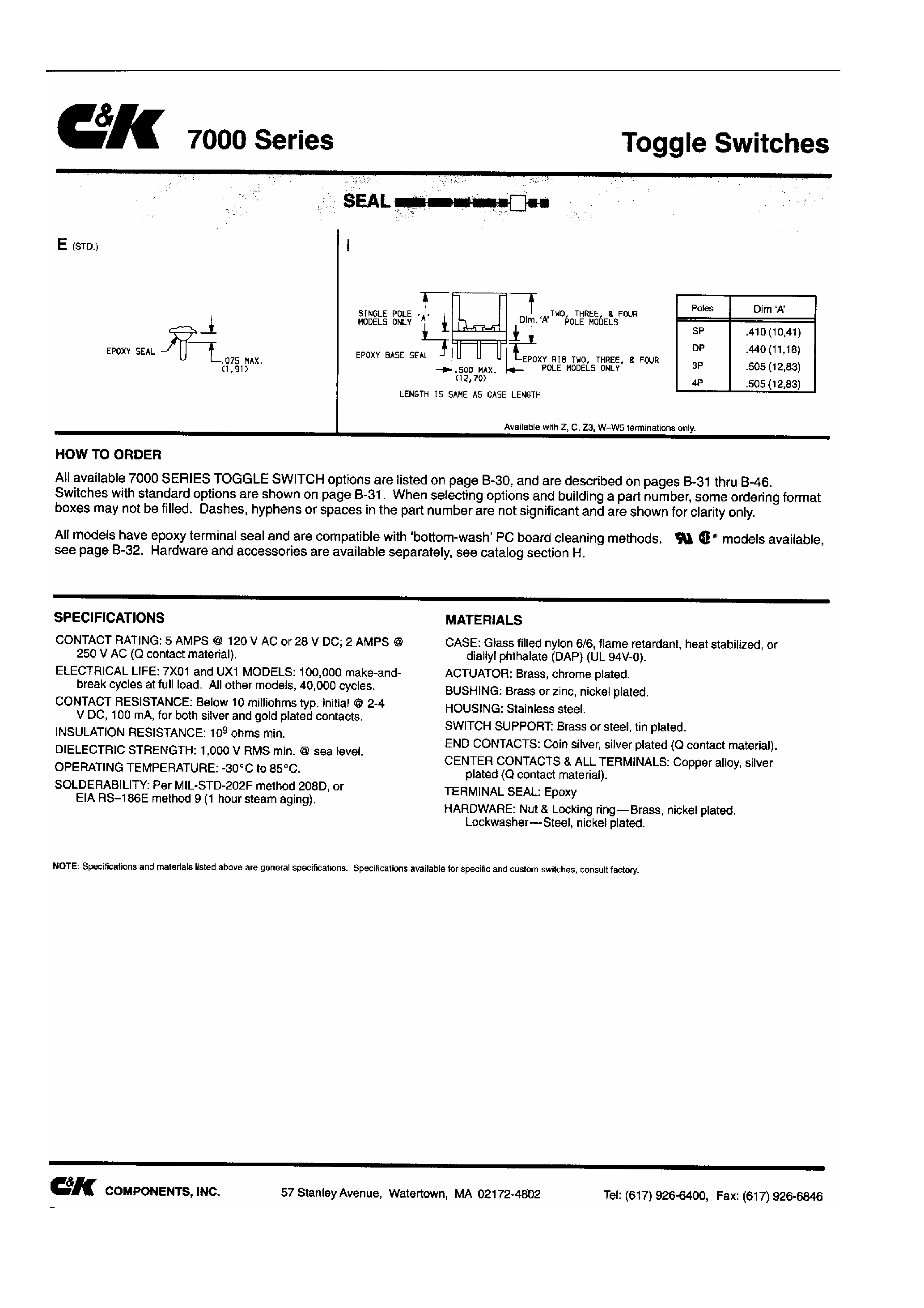 Datasheet 7107 page 2 Datasheet 7107 - Toggle Switches page 2
