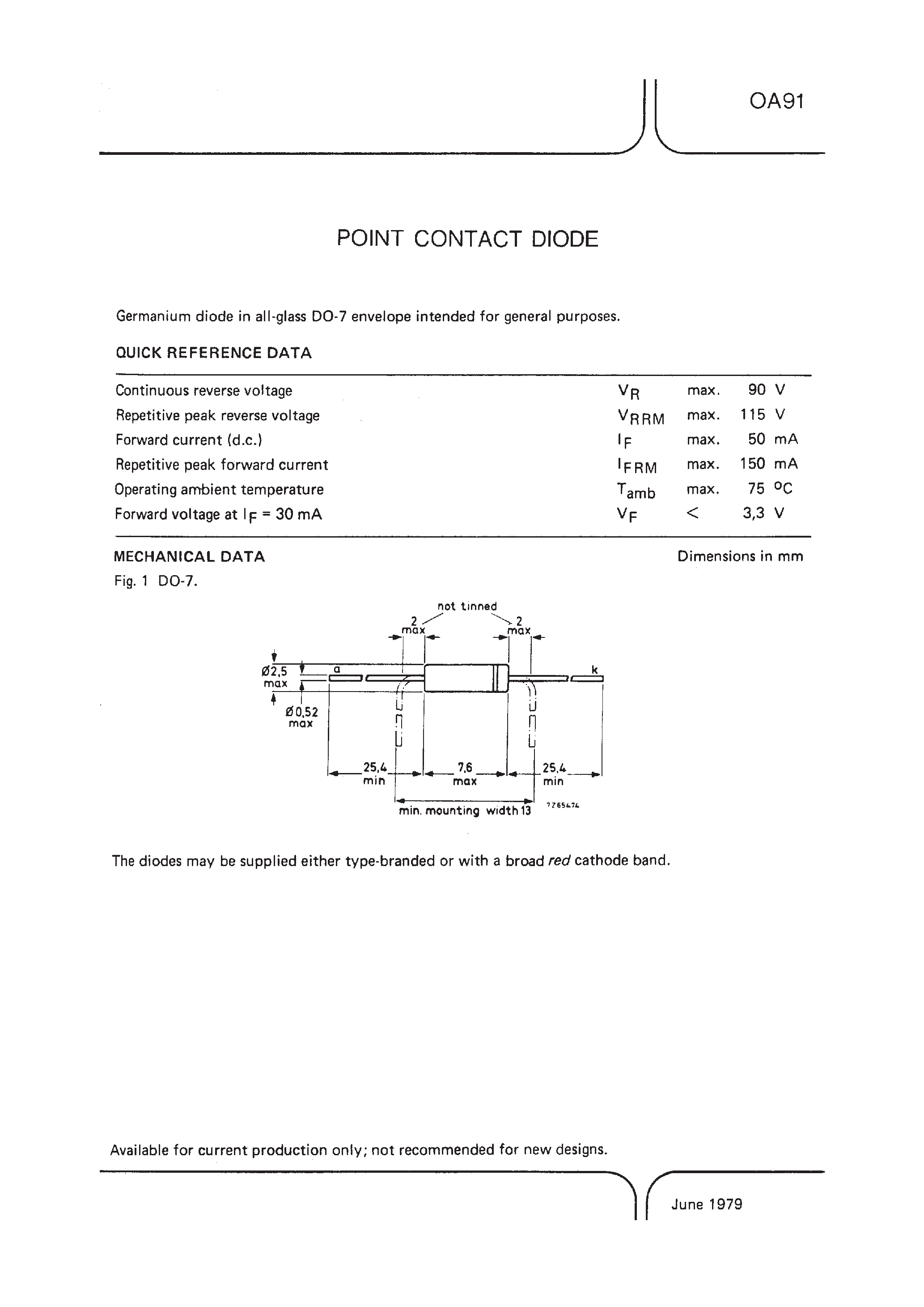 Datasheet 0A90 page 1 Datasheet 0A90 - Point Contact Diode page 1