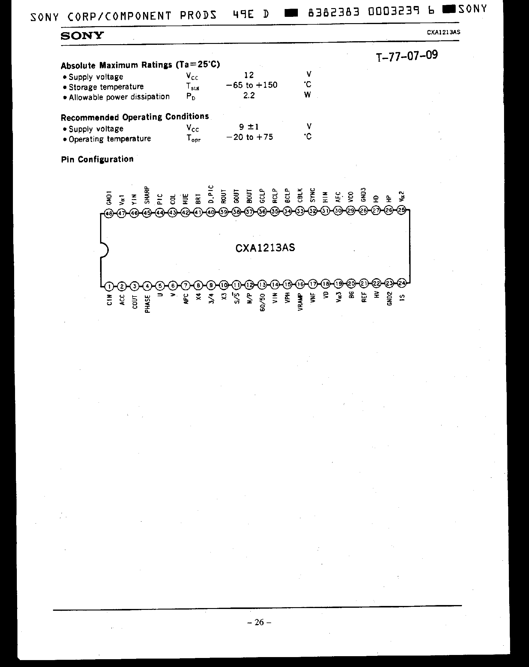 Datasheet CXA1213AS - Y/C/Jungle IC for PAL/NTSC page 2
