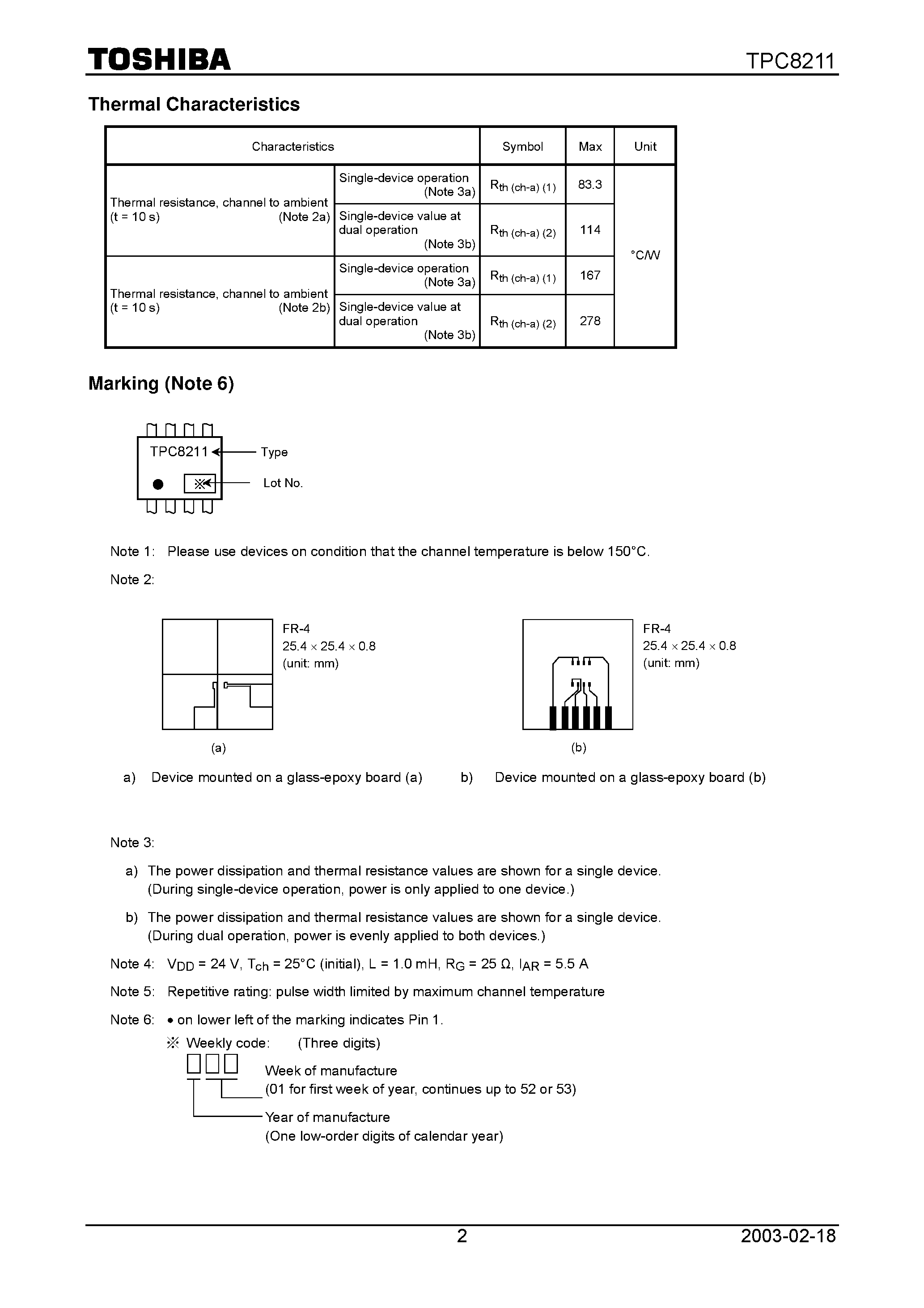 Datasheet TPC8211 - Field Effect Transistor Silicon N Channel MOS Type page 2