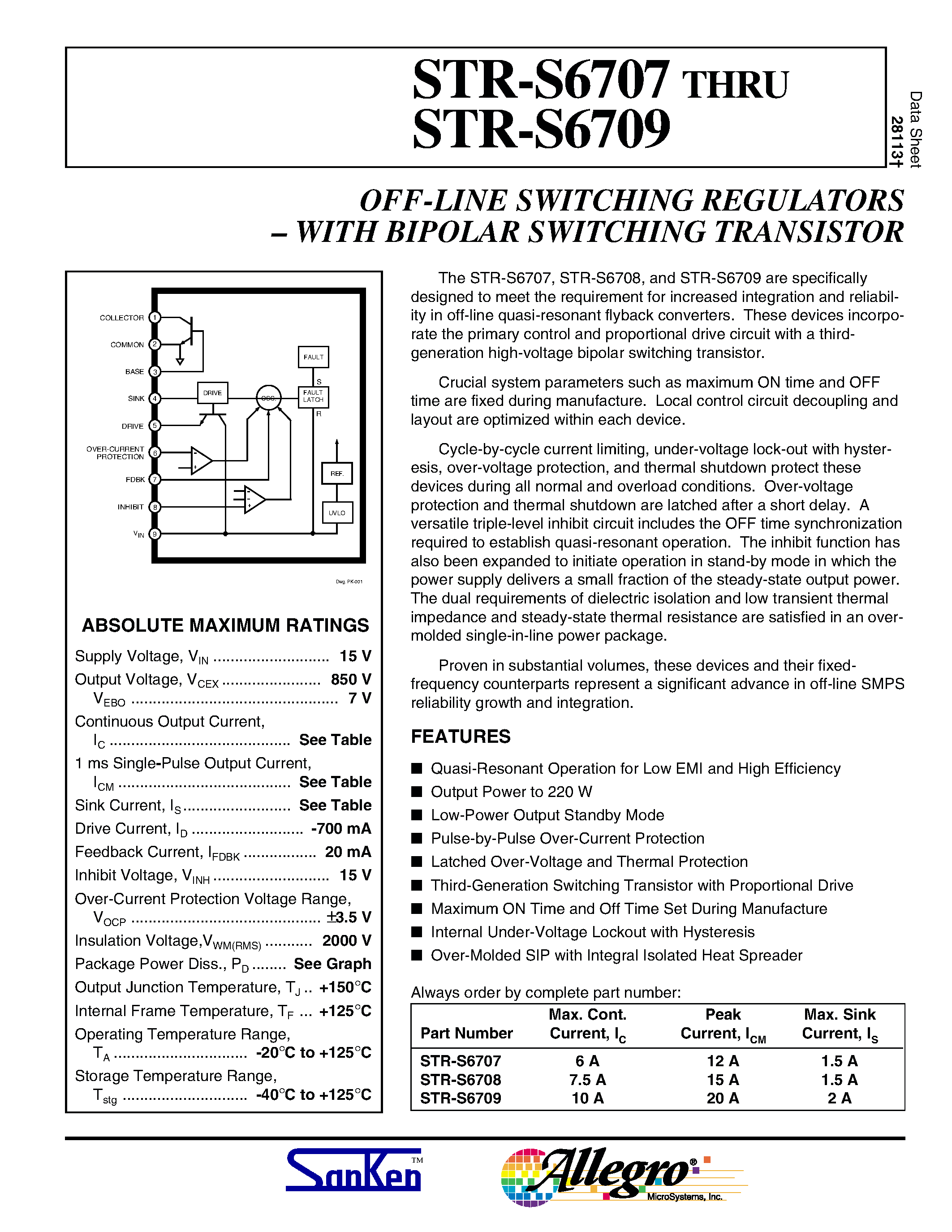 Даташит на микросхему STRS6707 страница 1 Даташит STRS6707 - OFF-LINE SWITCHING REGULATORS - WITH BIPOLAR SWITCHING TRANSISTOR страница 1