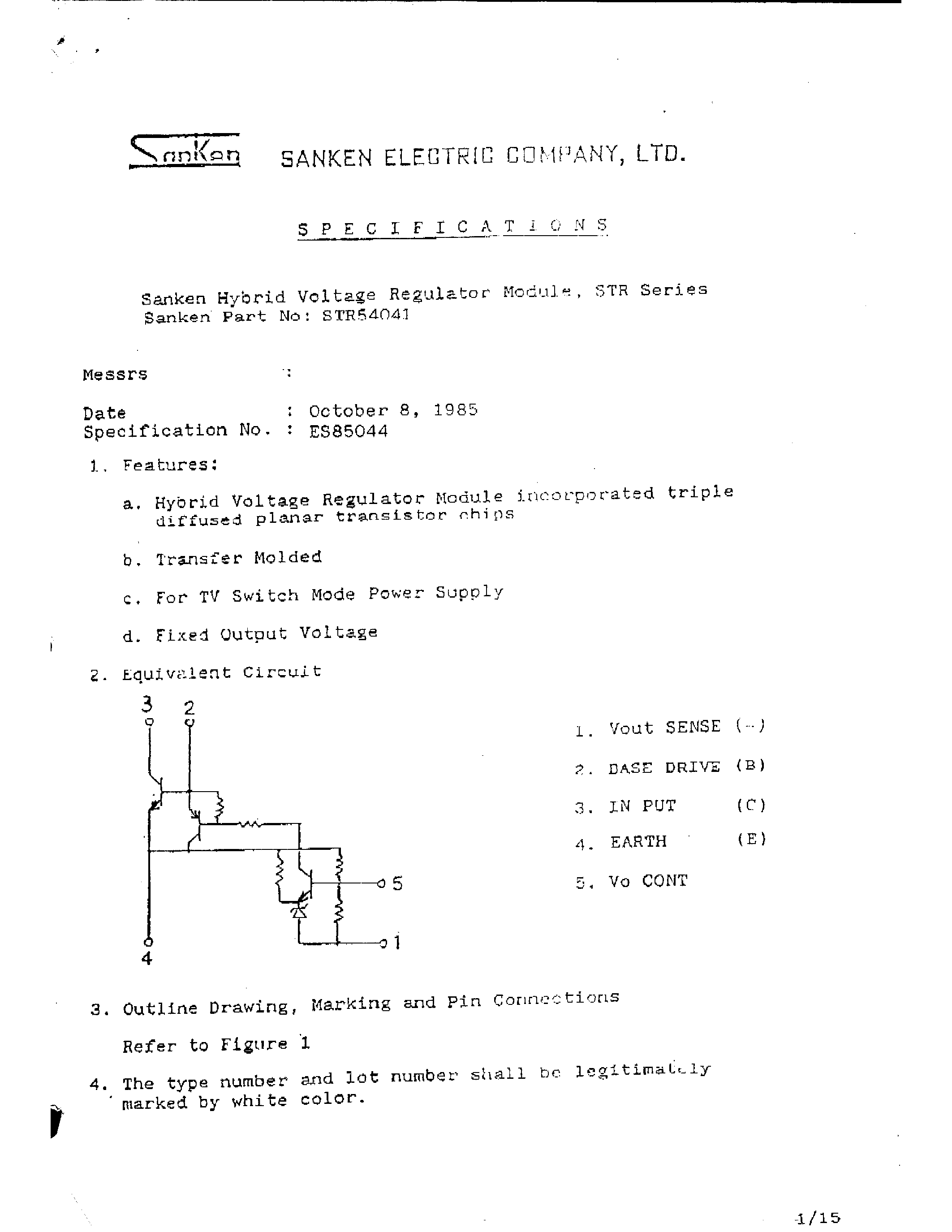 Даташит на микросхему STR54041 страница 1 Даташит STR54041 - Hybrid IC Voltage Regulator Module(NPN Triple Diffused for TV Switch Mode Power Supply) страница 1