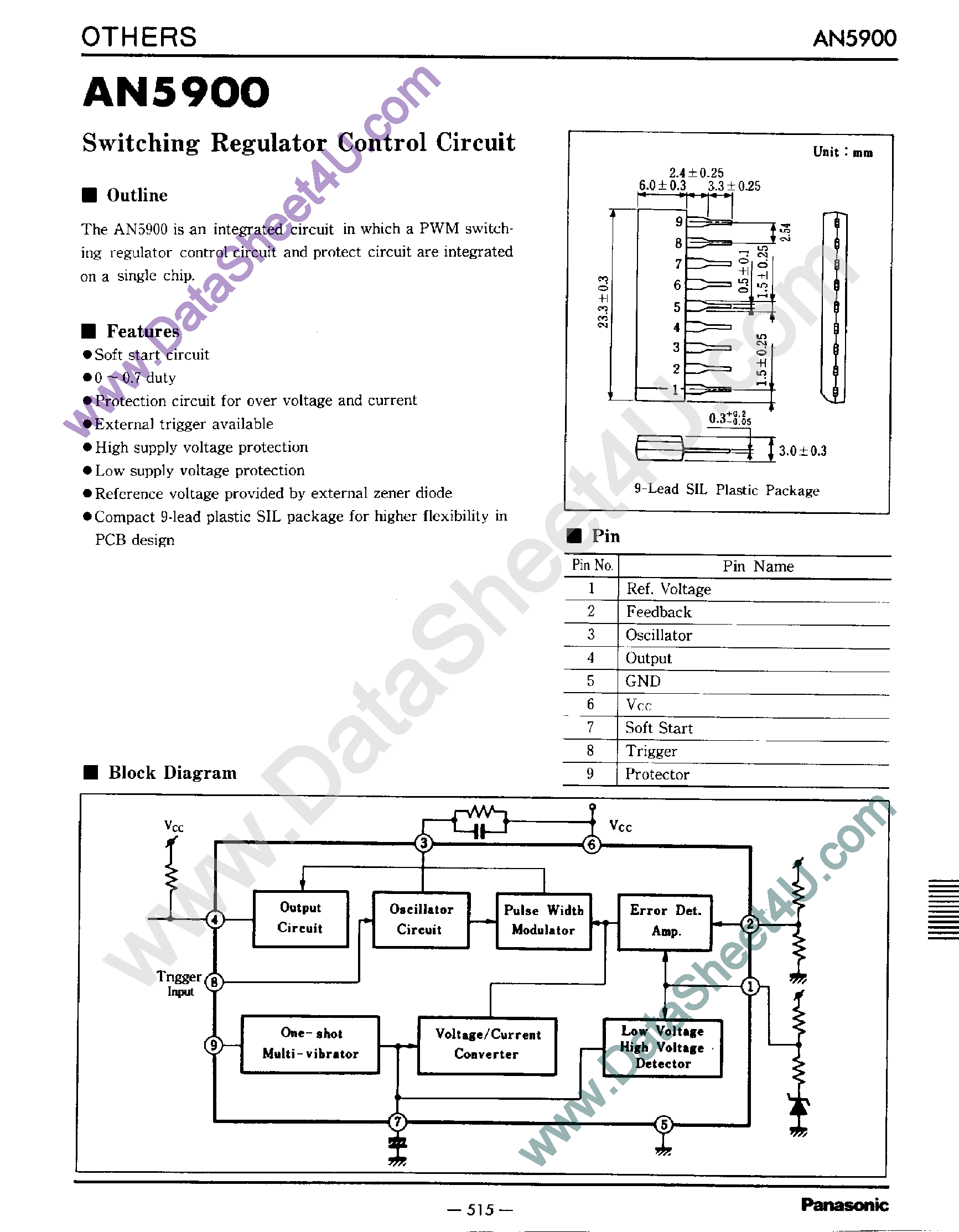 Даташит на микросхему AN5900 страница 1 Даташит AN5900 - Switching Regulator Control Circuit страница 1