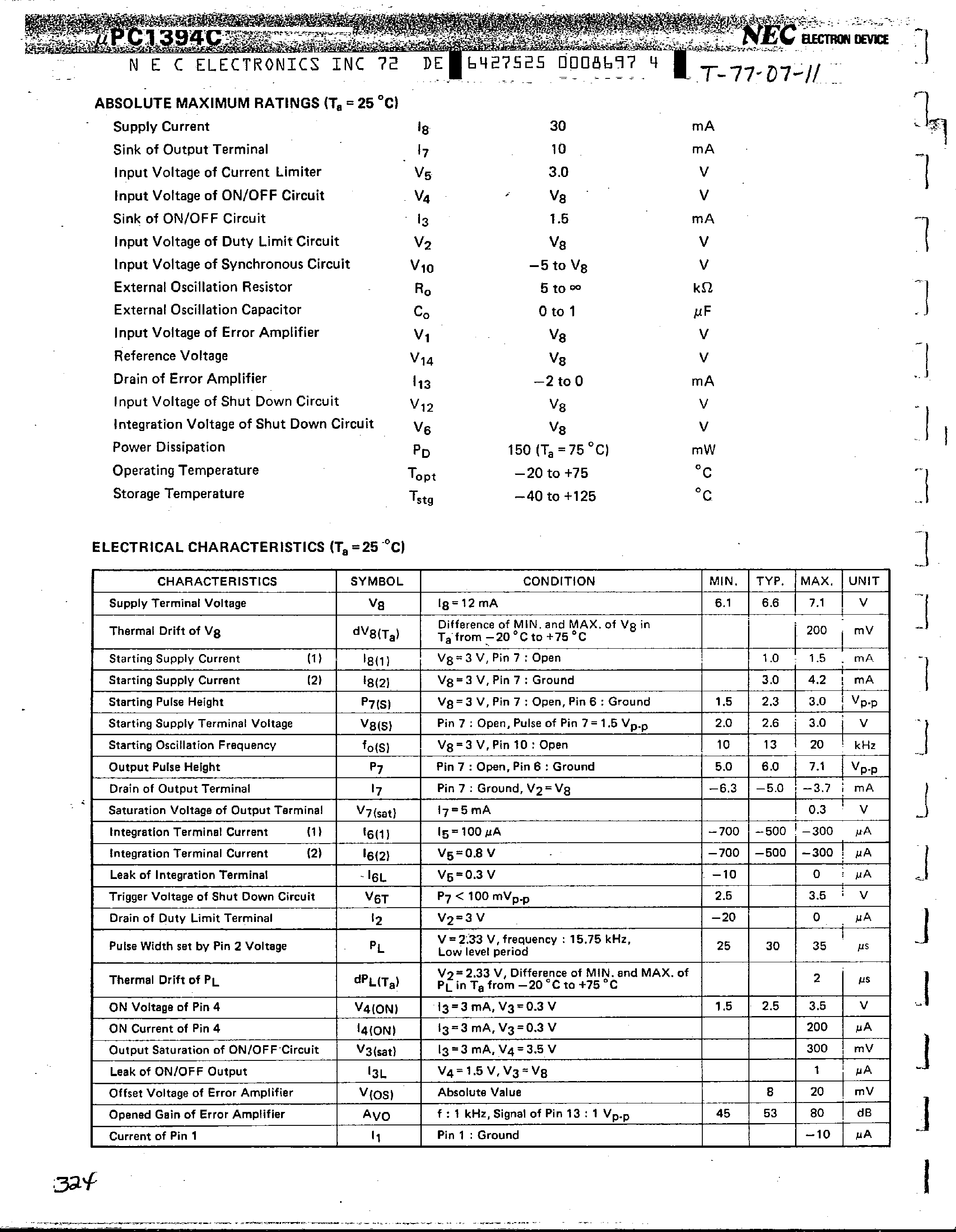 Datasheet UPC1394C page 2 Datasheet UPC1394C - Switching Regulator IC for TV Set page 2