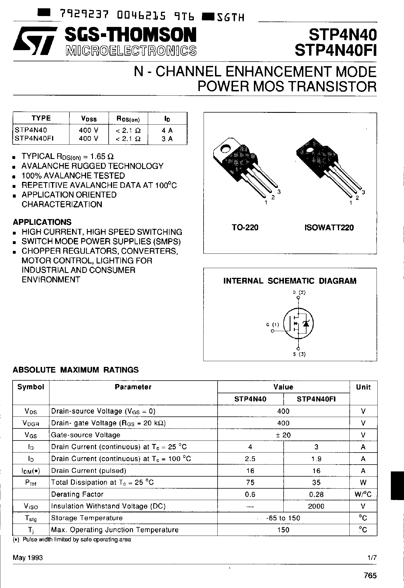 Datasheet STP4N40 - N-Channel Enhancement Mode Power MOS Transistor page 1
