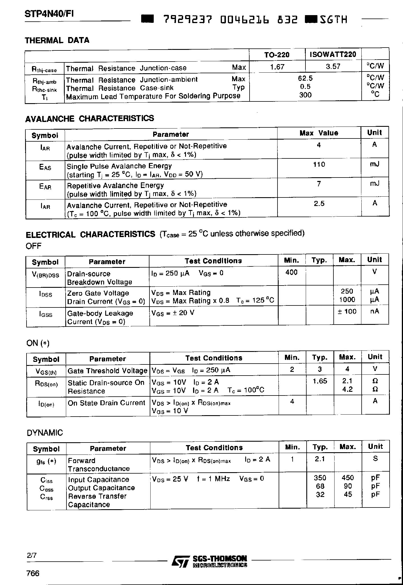 Datasheet STP4N40 - N-Channel Enhancement Mode Power MOS Transistor page 2