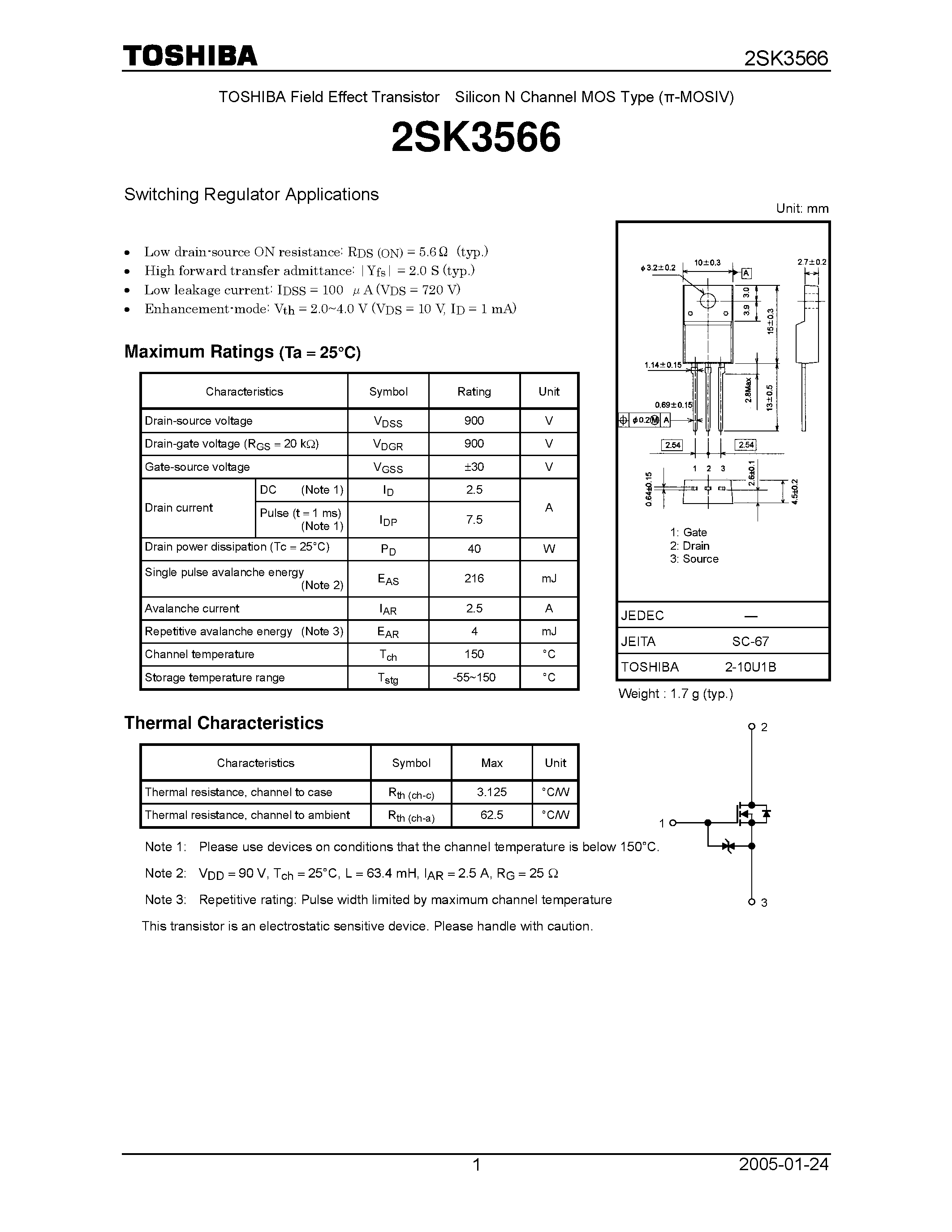 Datasheet 2SK3566 - Field Effect Transistor / Silicon N Channel MOS Type page 1