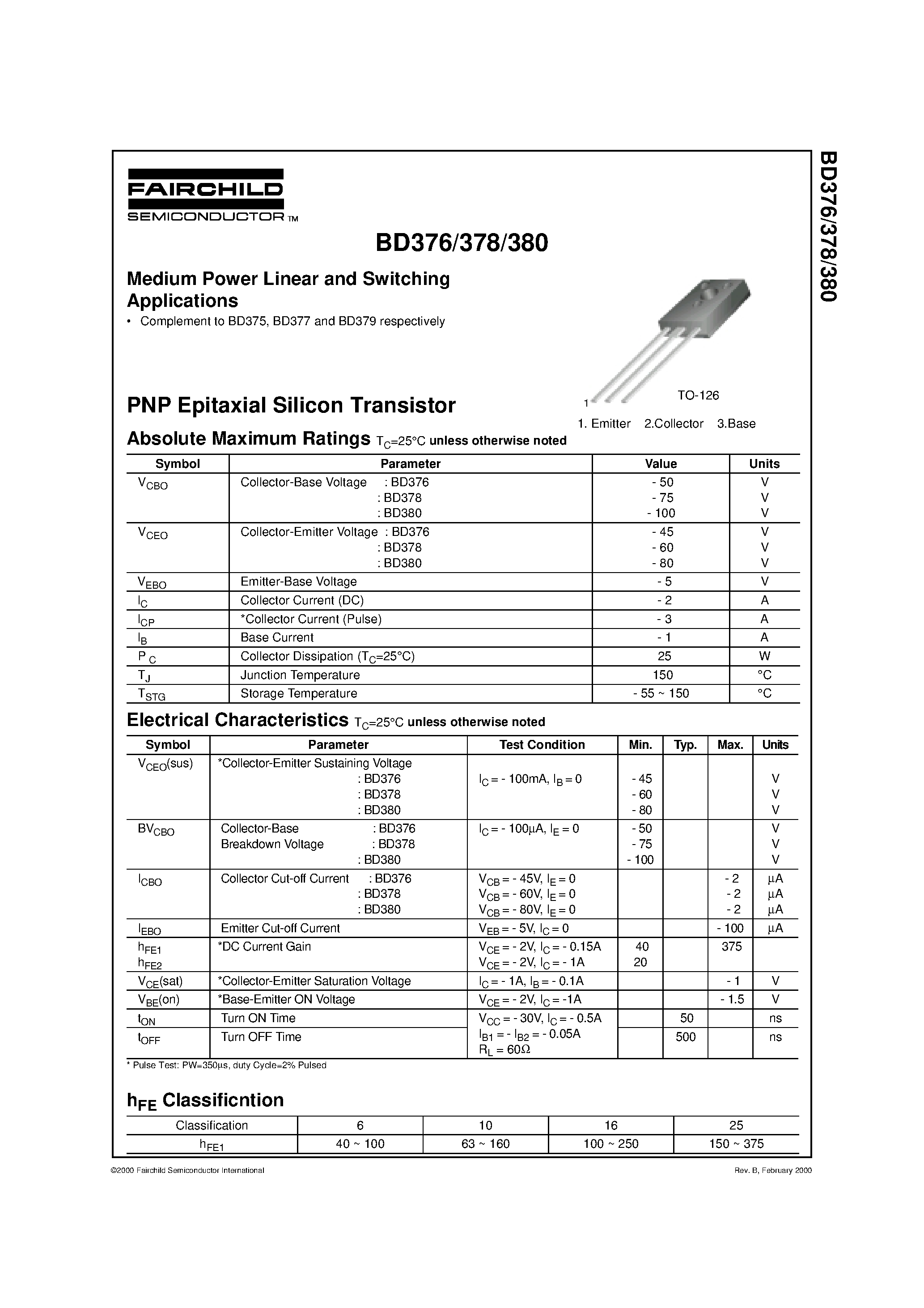 Даташит на микросхему BD380 страница 1 Даташит BD380 - Medium Power Linear and Switching Applications страница 1