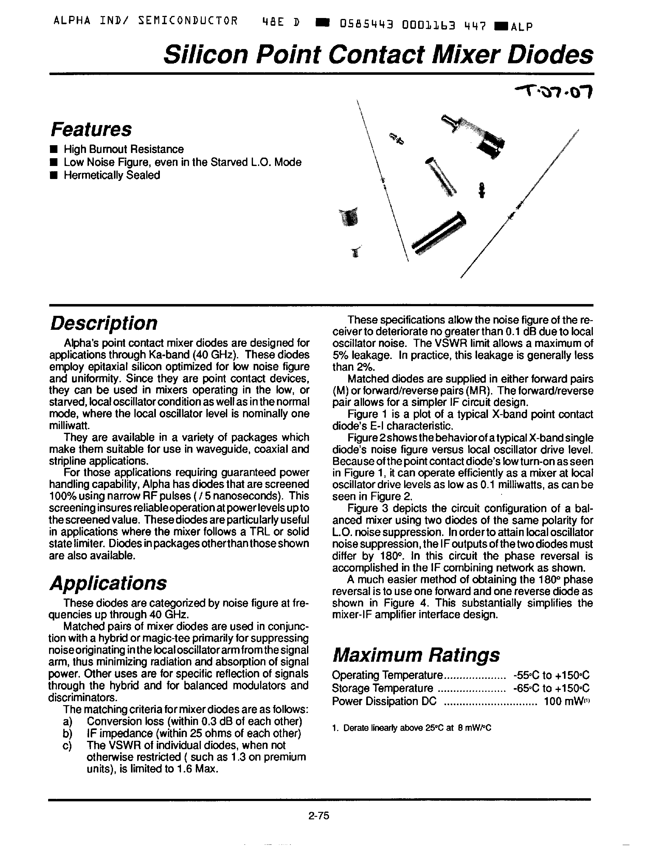 Даташит на микросхему DMA4148 страница 1 Даташит DMA4148 - Silicon Point Contact Mixer Diodes страница 1