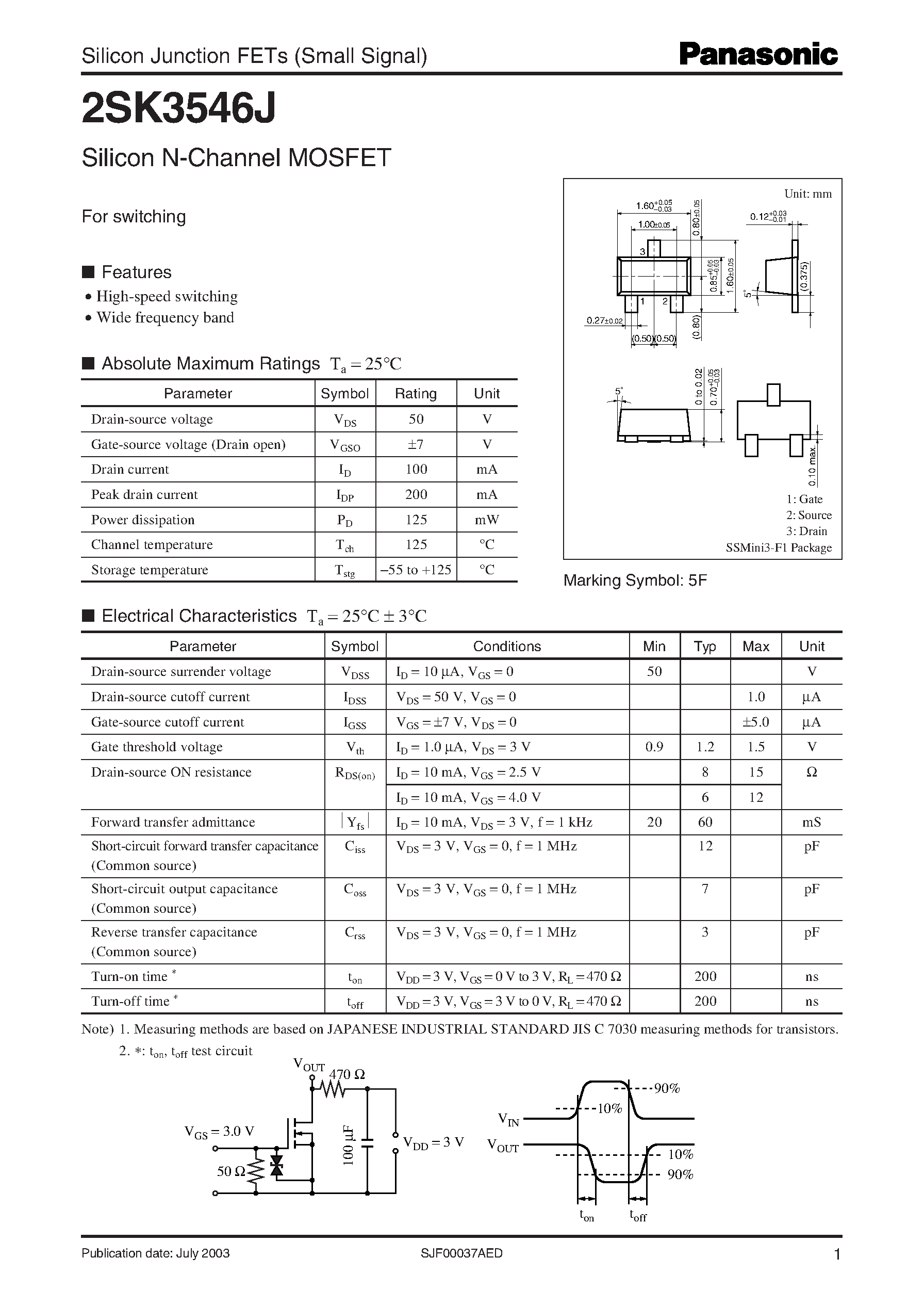 Datasheet 2SK3546J - Silicon N-Channel MOSFET page 1