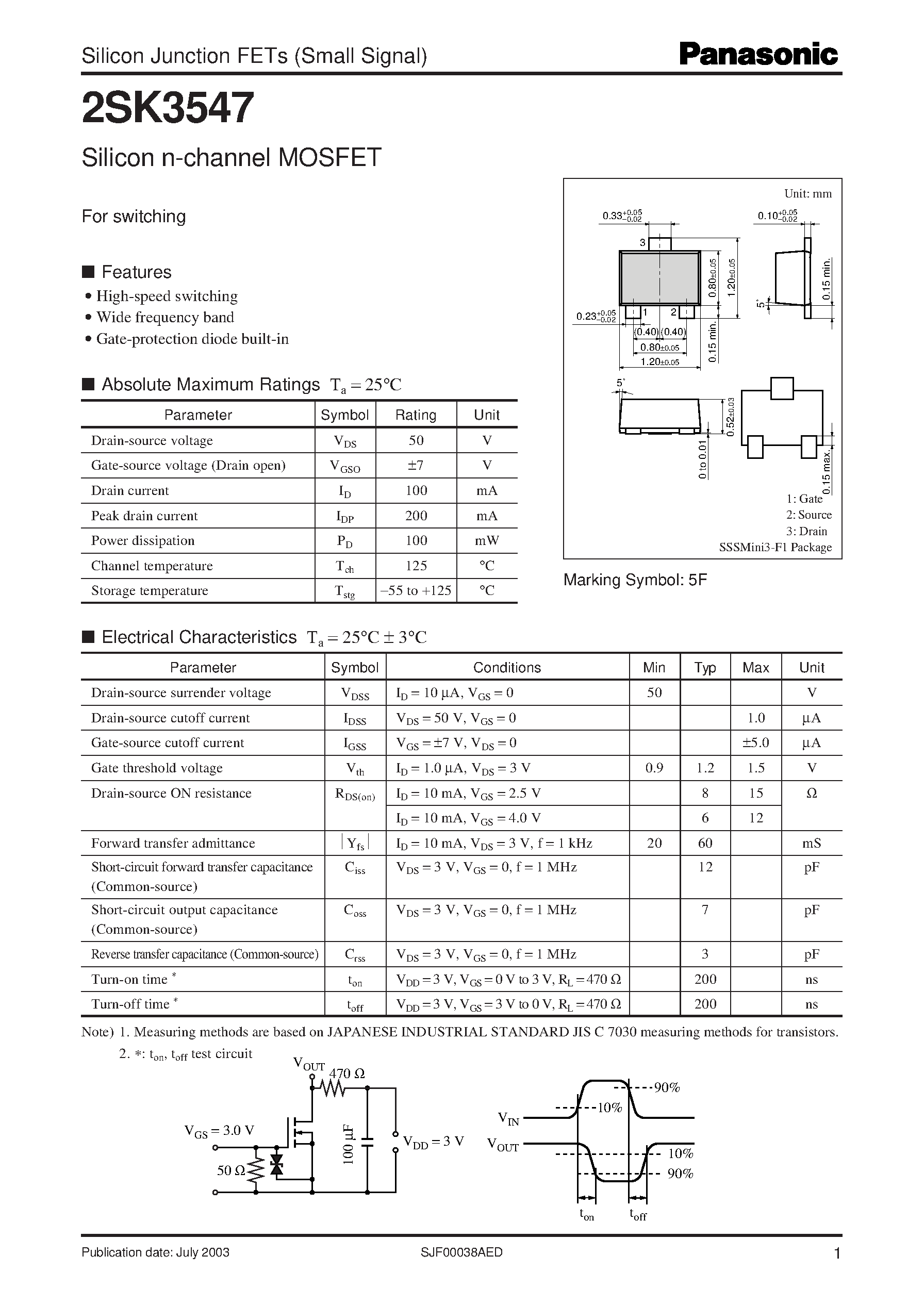 Datasheet 2SK3547 - Silicon n-channel MOSFET page 1