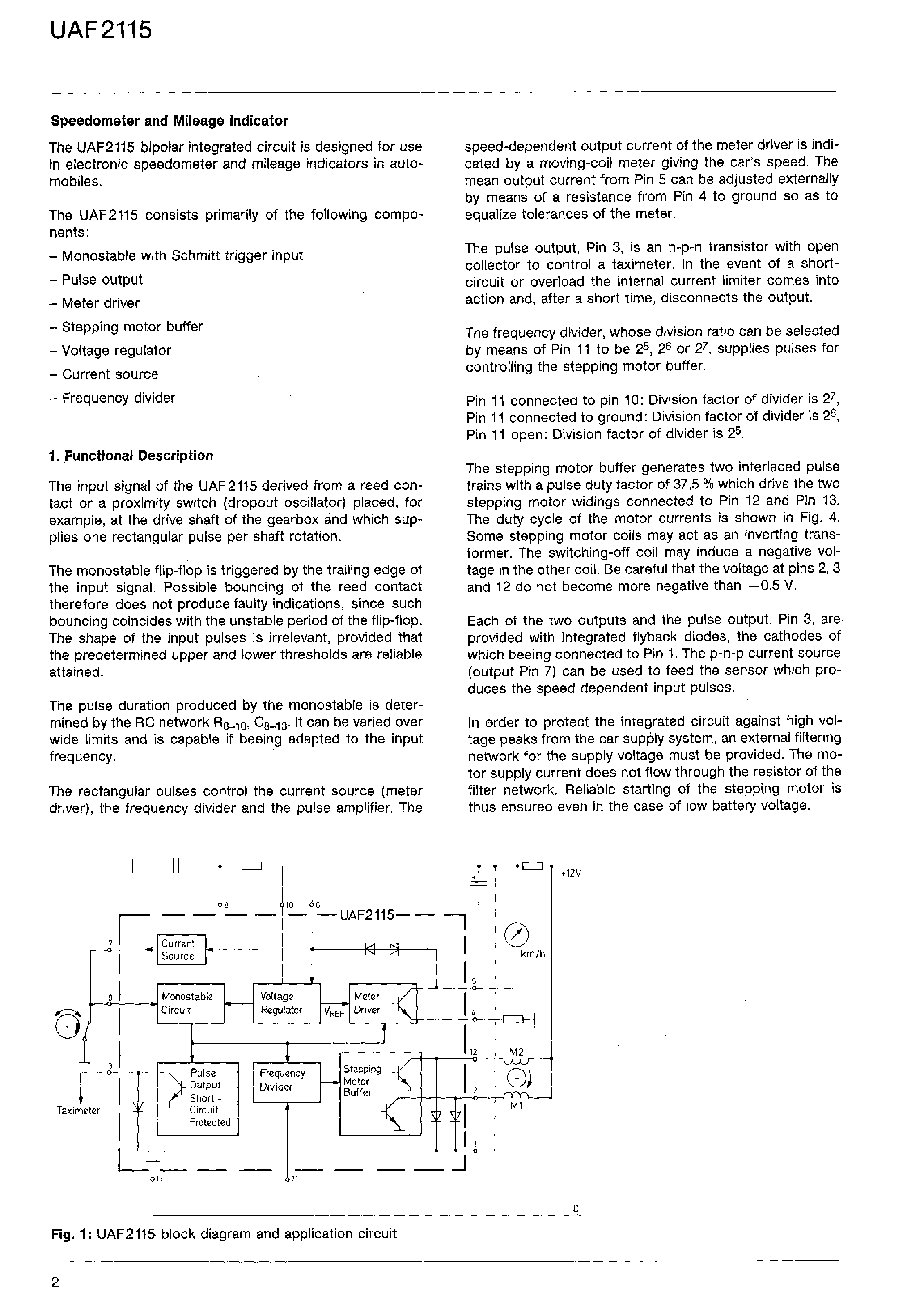 Datasheet UAF2115 page 2 Datasheet UAF2115 - Speedometer and Mileage Indicator page 2