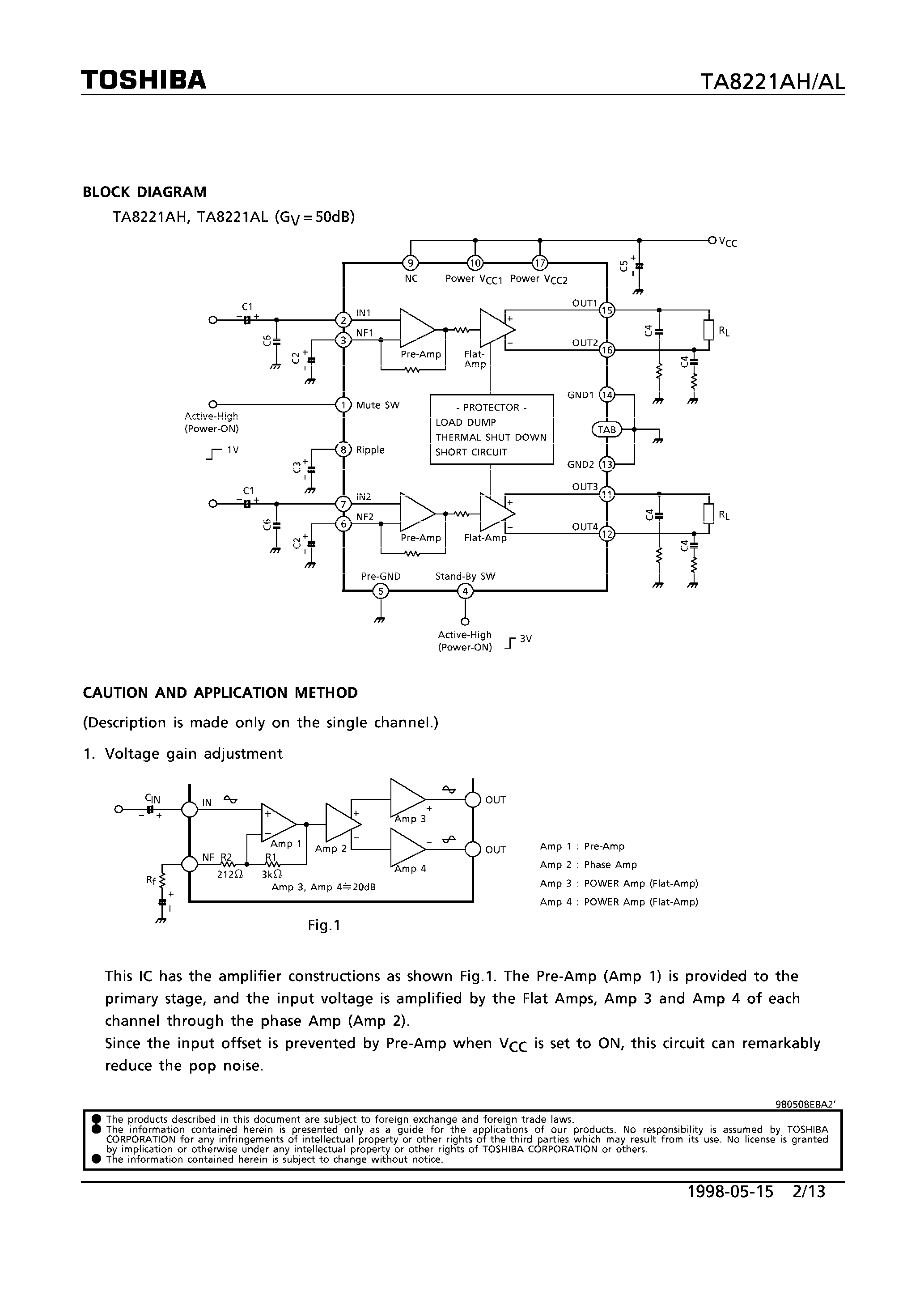 Даташит TA8221 - 30W BTL x 2CH AUDIO POWER AMPLIFIER страница 2