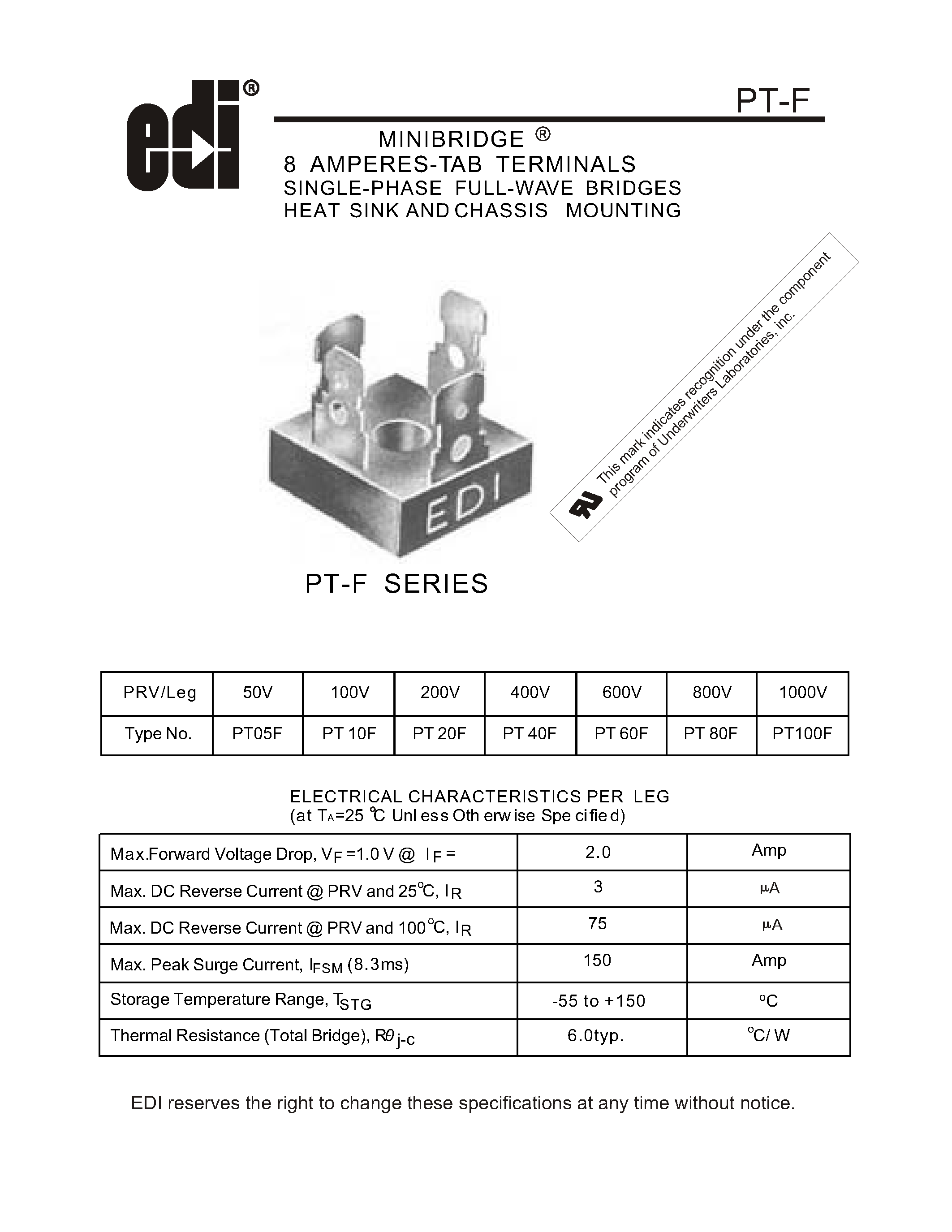 Даташит PT100F - 8 Amperes Tab Terminals страница 1
