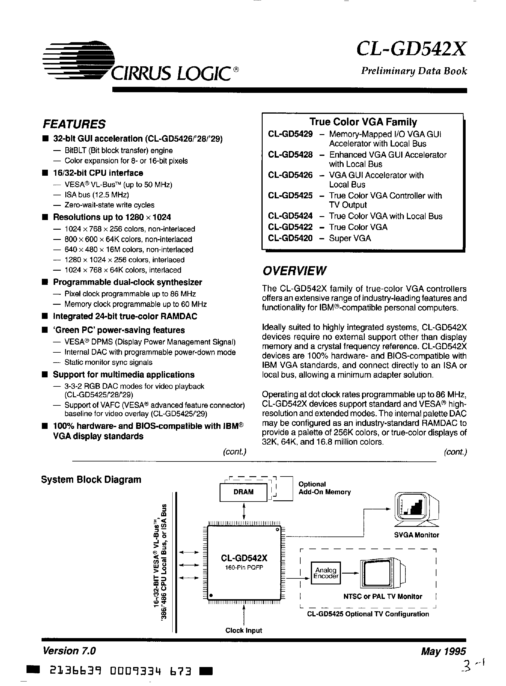 Даташит CL-GD542x - True Color VGA Family страница 1