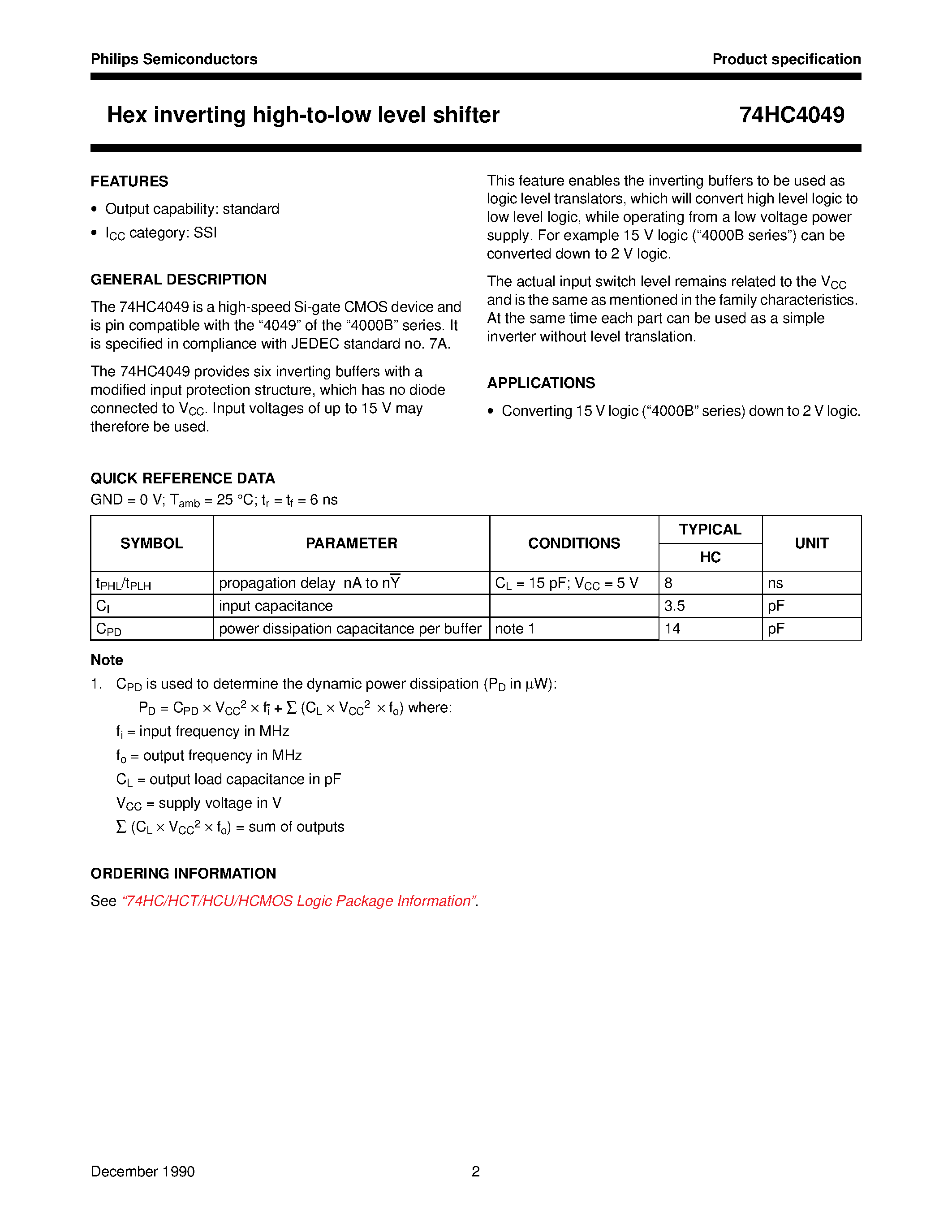 Даташит 74HC4049 - Hex inverting high-to-low level shifter страница 2
