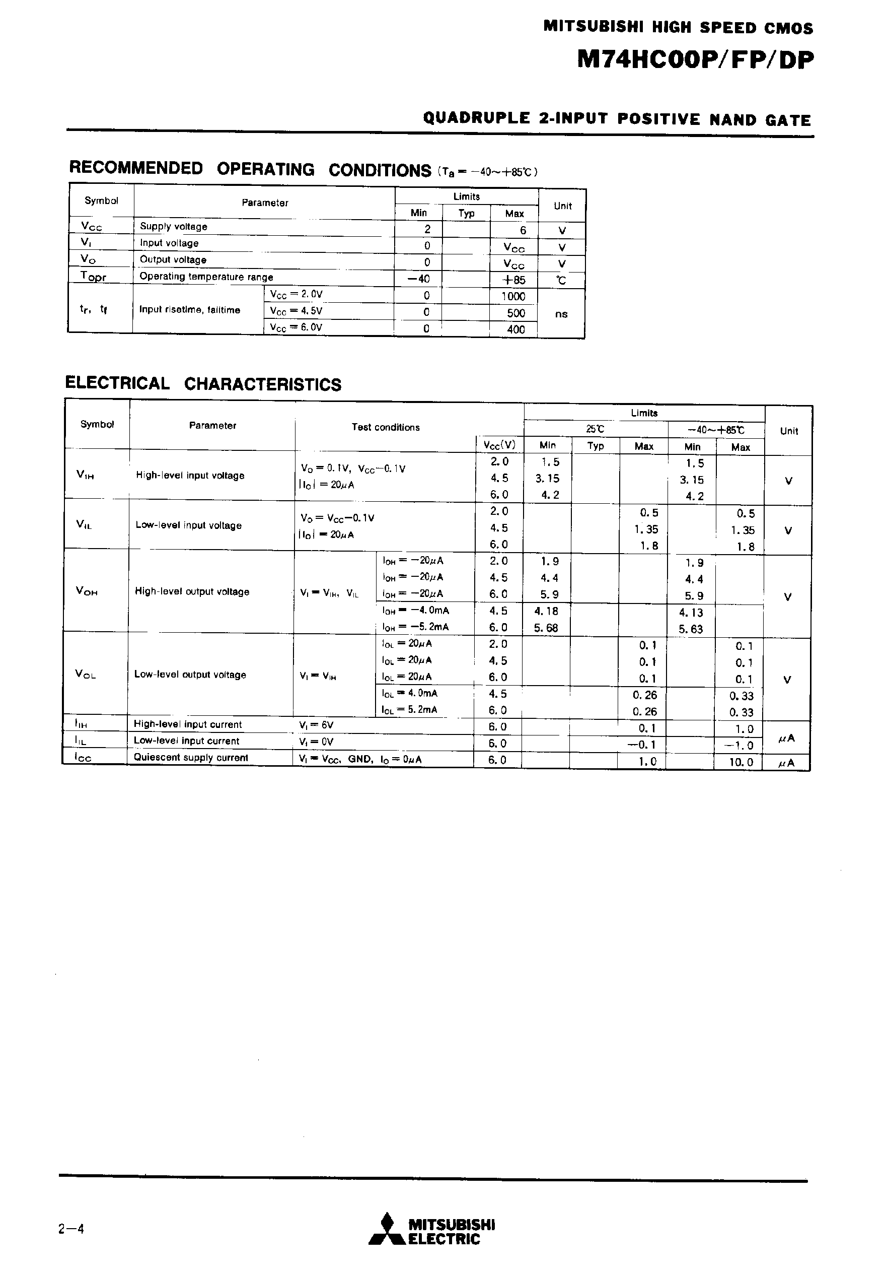 Даташит на микросхему M74HC00 страница 2 Даташит M74HC00 - Quad 2 Input NAND Gate страница 2