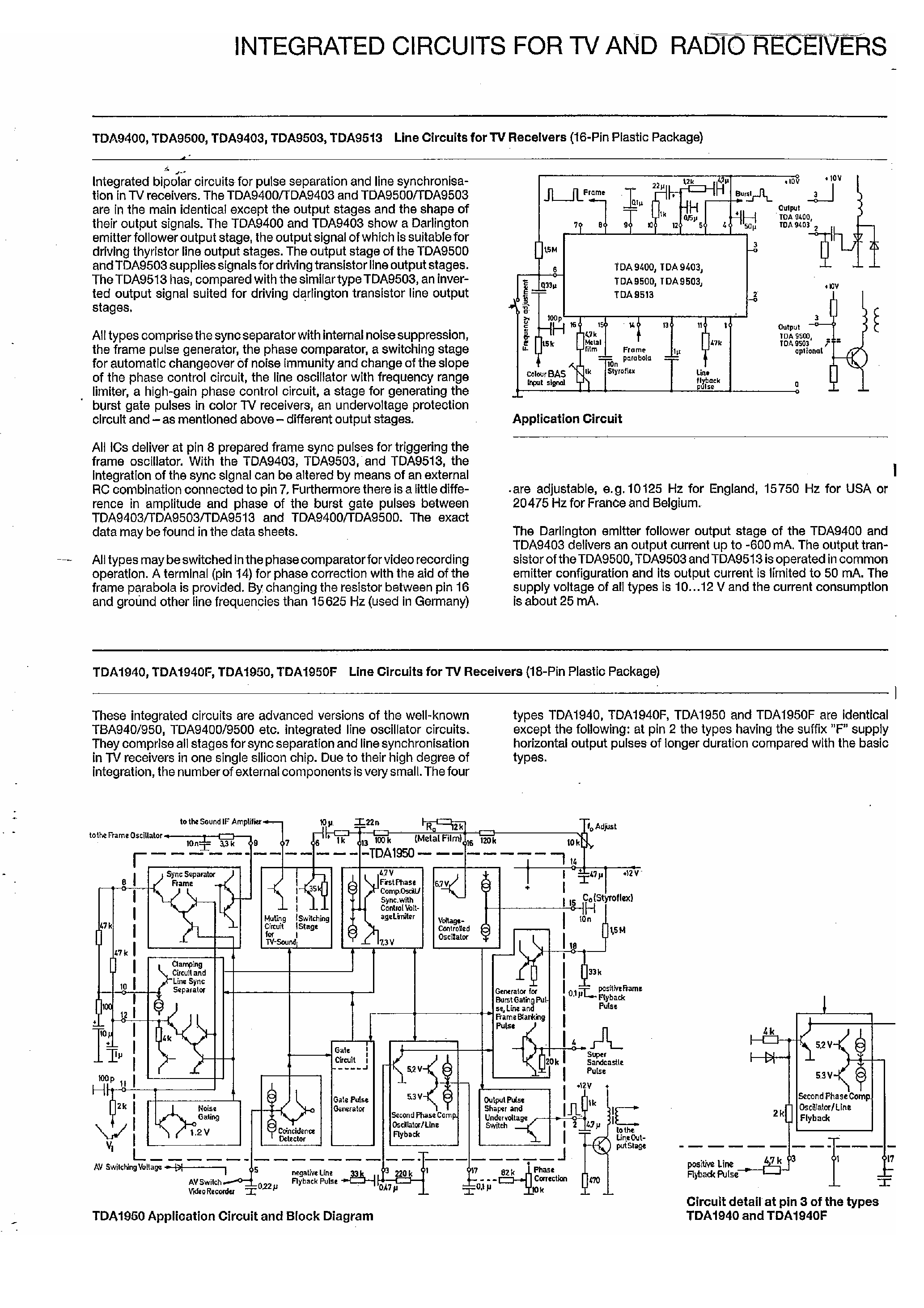Datasheet TDA1940 page 1 Datasheet TDA1940 - Integrated Circuit for TV and Radio Receivers page 1