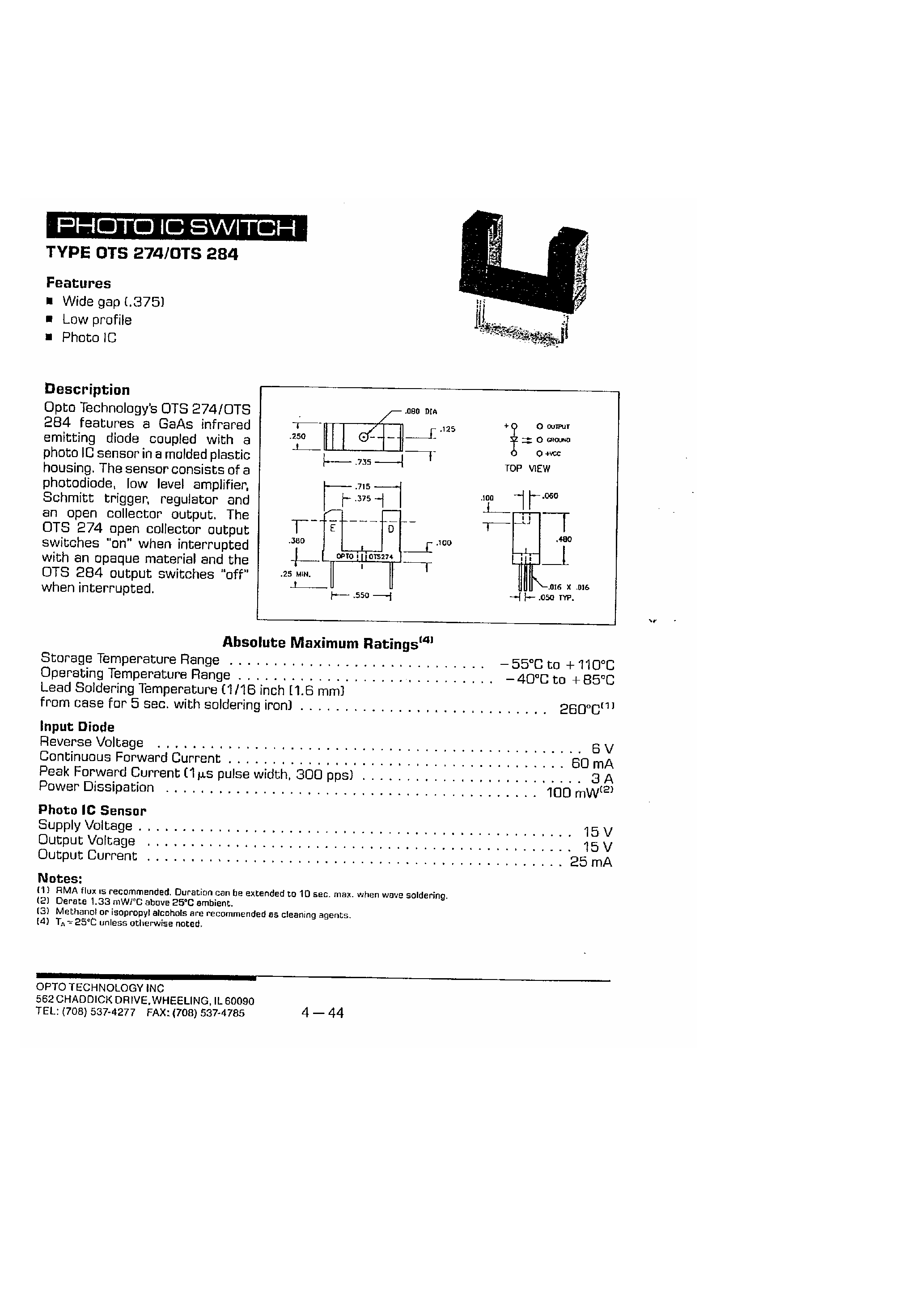 Datasheet OTS284 page 1 Datasheet OTS284 - Photo IC Switch page 1