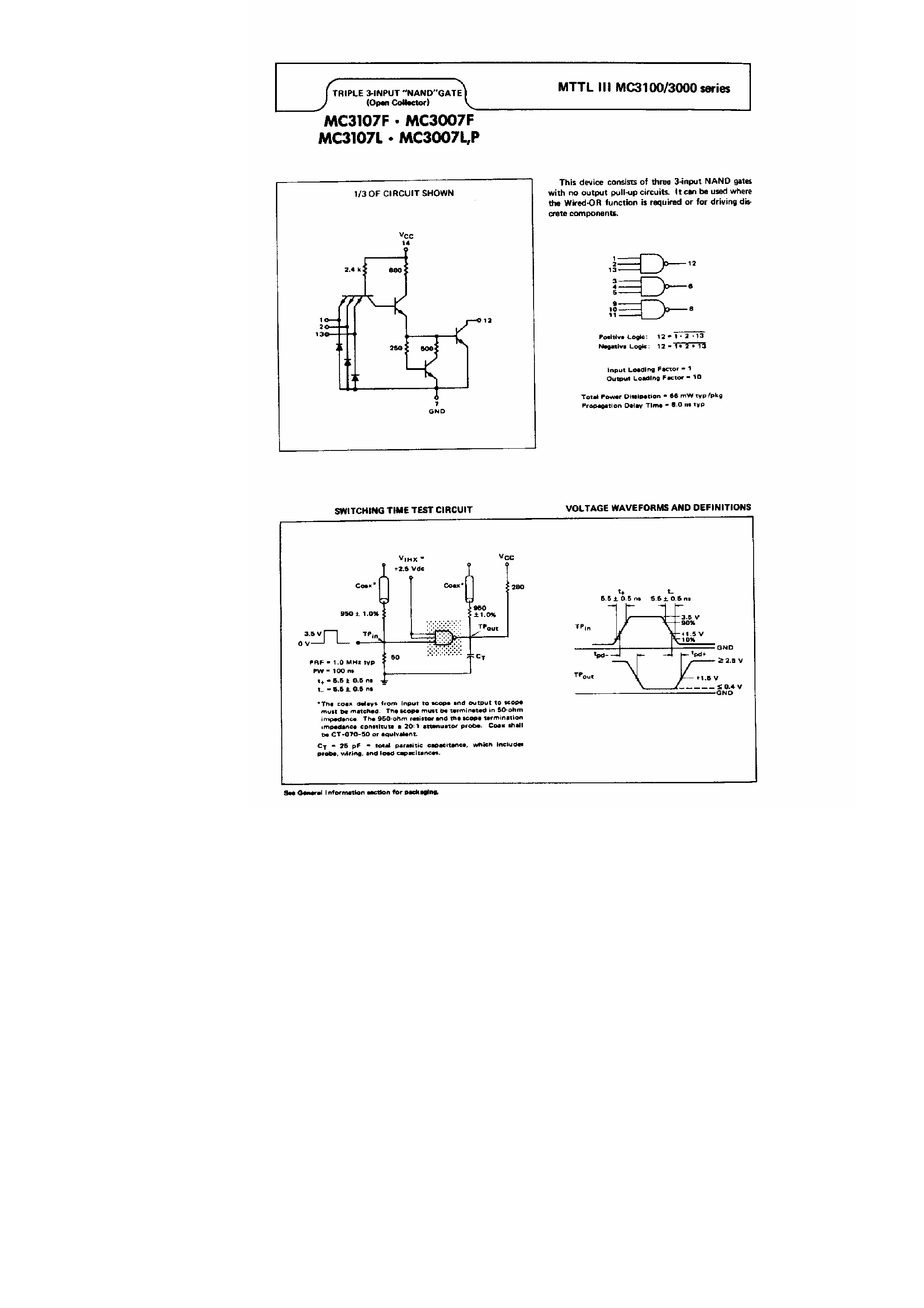 Даташит MC3107 - Triple 3-Input NAND Gate страница 1