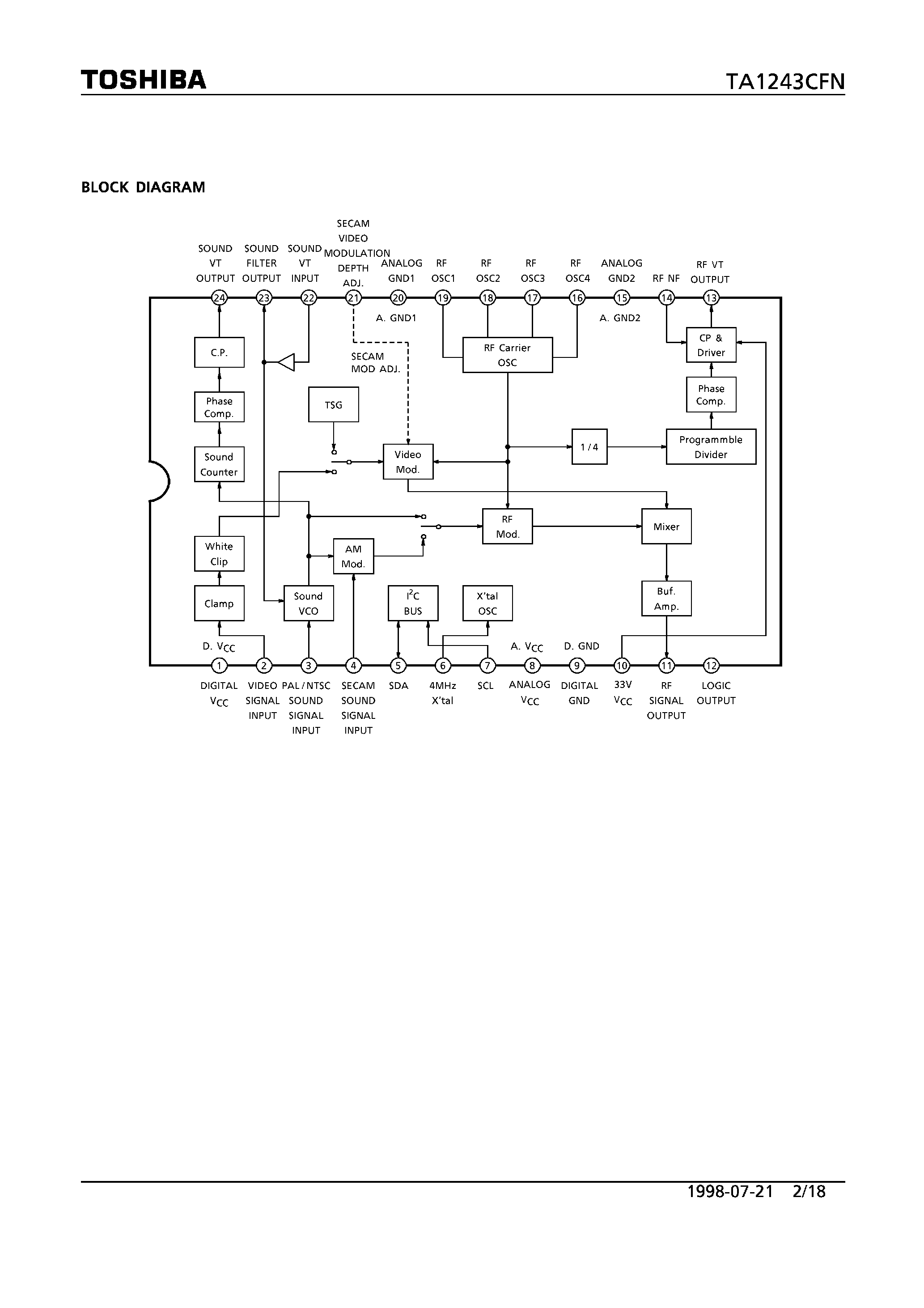 Datasheet TA1243CFN - RF MODULATOR FOR VCR page 2