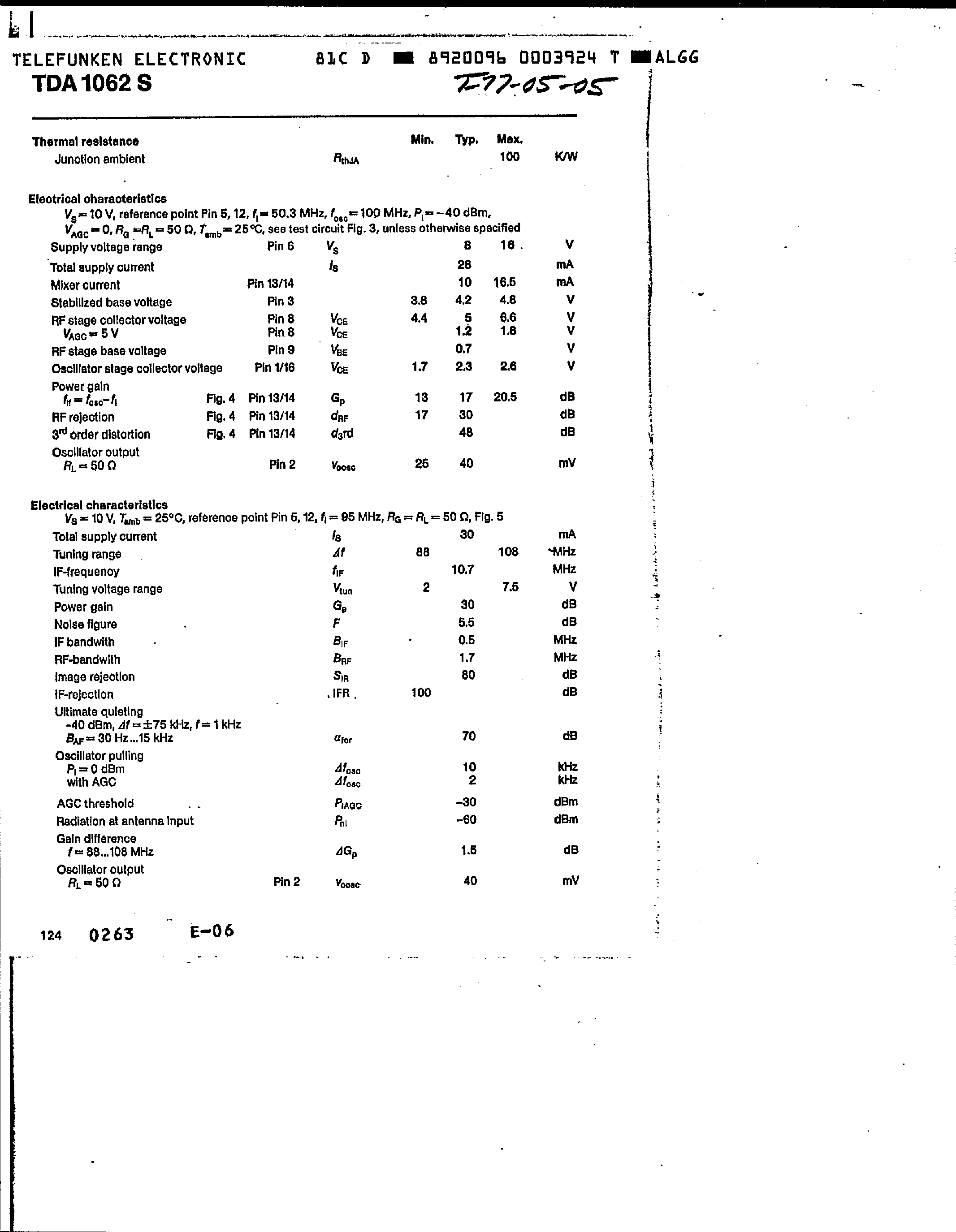 Datasheet TDA1062S page 2 Datasheet TDA1062S - FM front end for Hi-Fi and Car-Radio / Mixer Modulator page 2