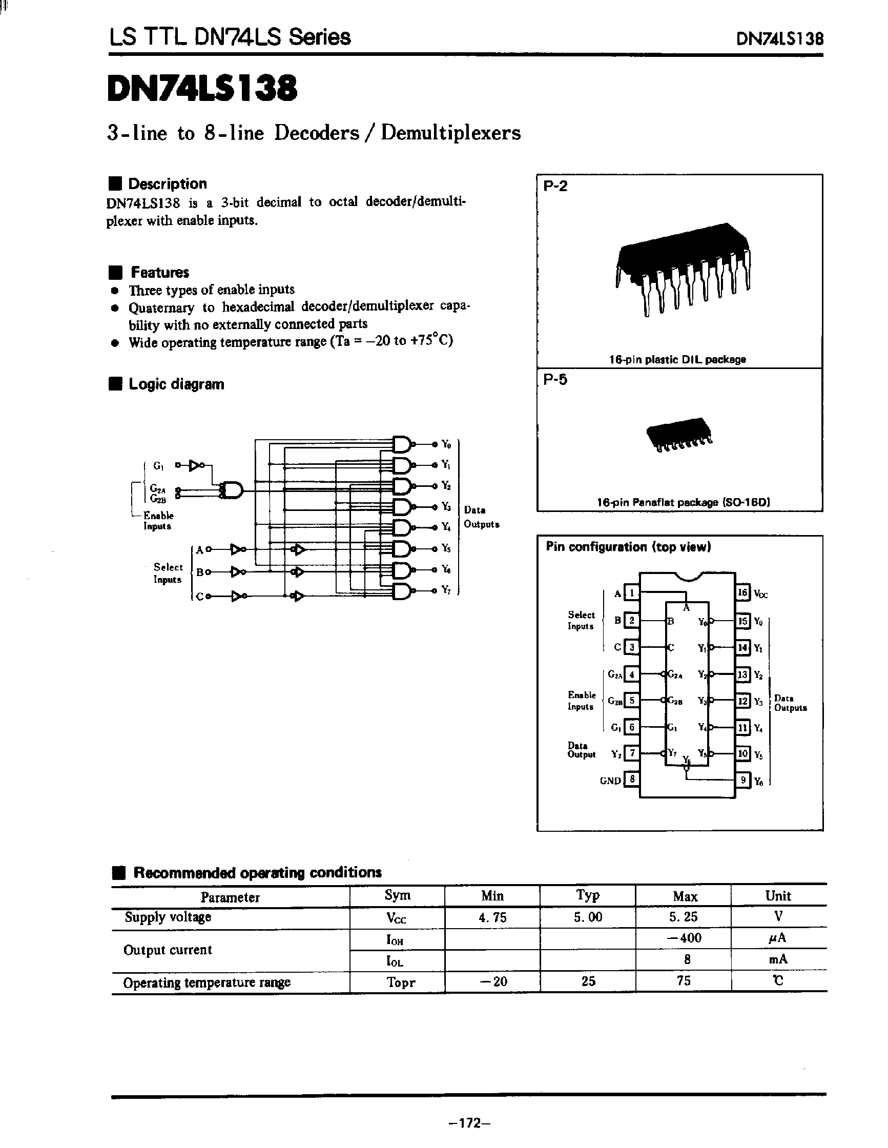 Datasheet DN74LS138 page 1 Datasheet DN74LS138 - 3 Line to 8 Line Decoders / Demultiplexers page 1
