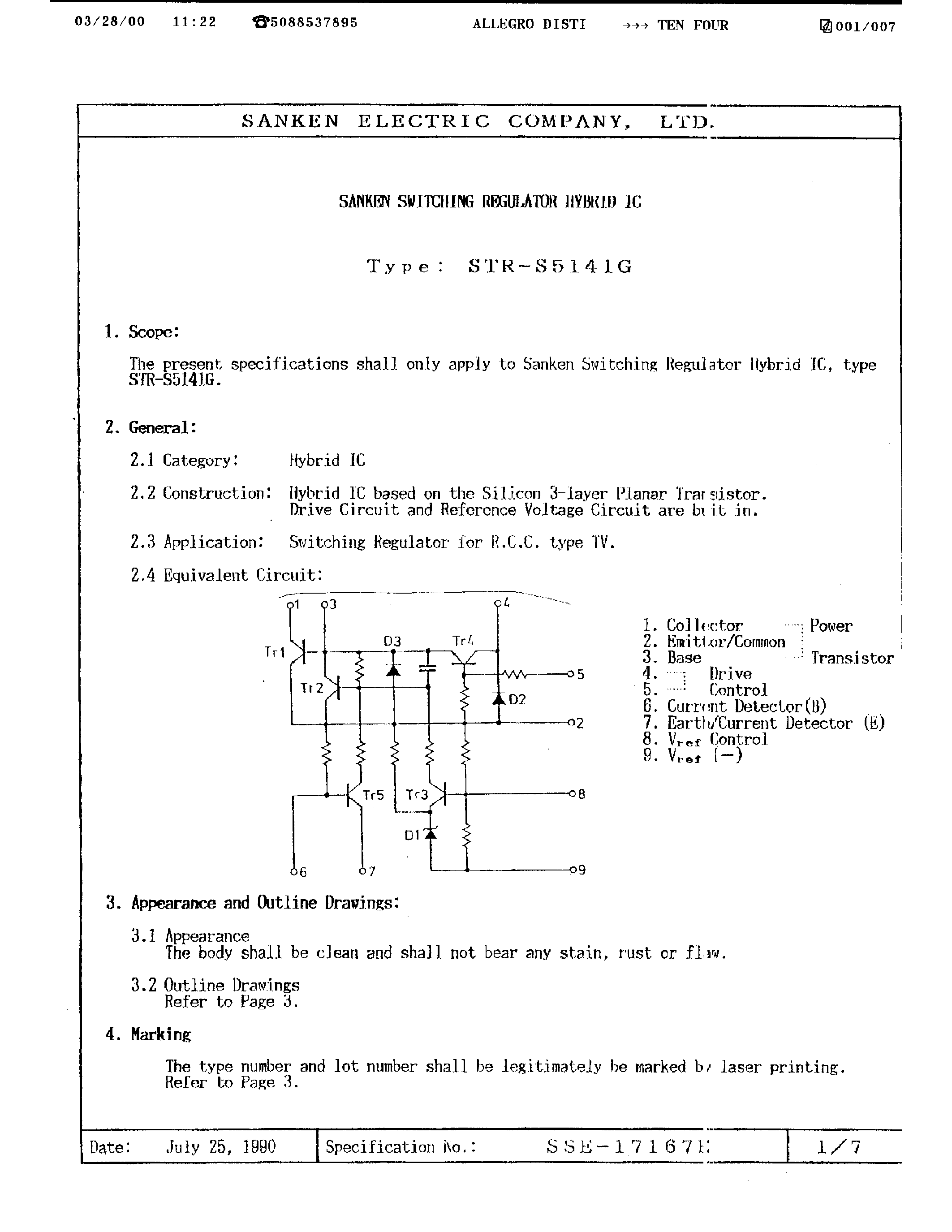 Datasheet STRS5141G page 1 Datasheet STRS5141G - SWITCHING REGULATOR HYBRID IC page 1