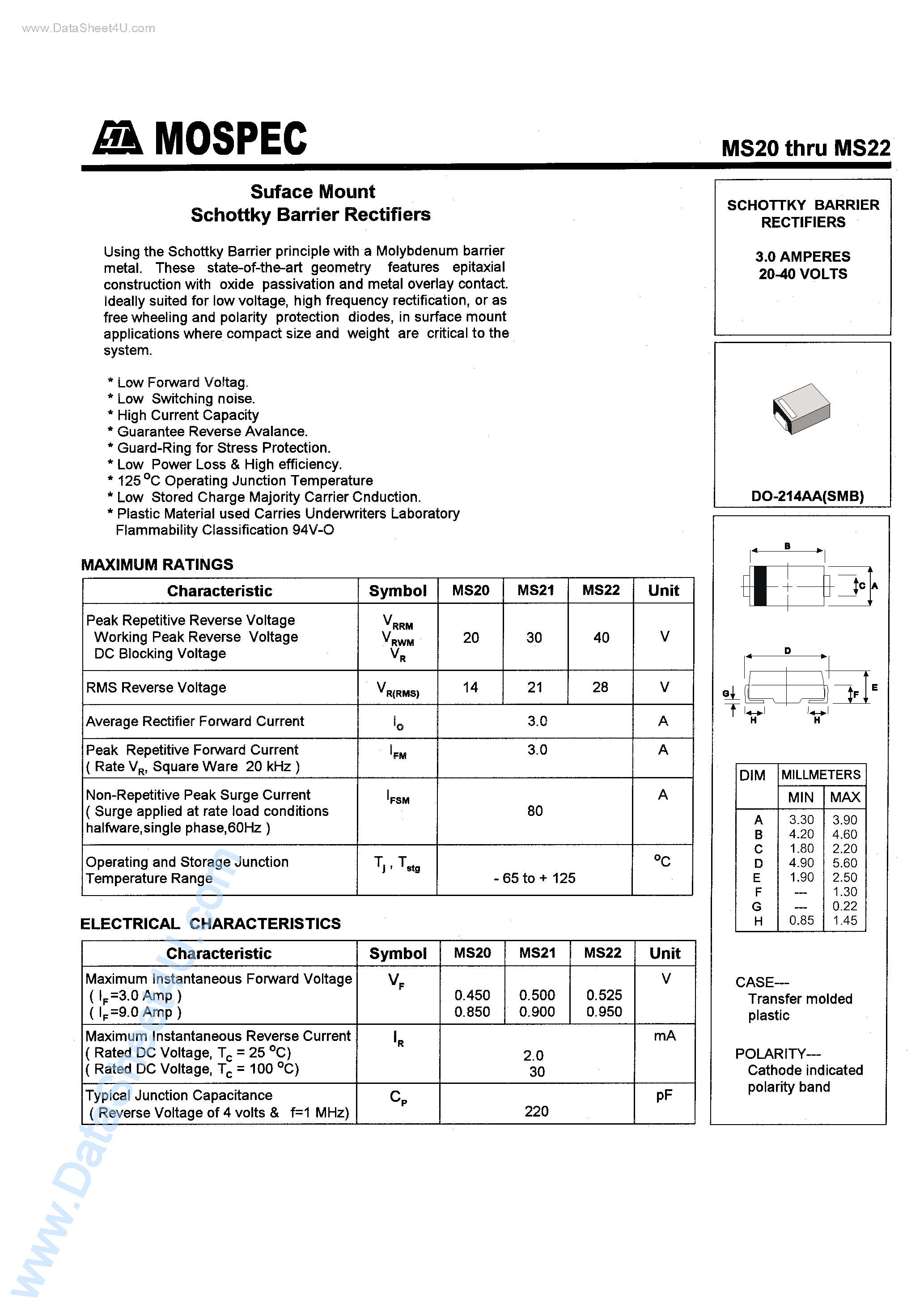 Datasheet MS21 page 1 Datasheet MS21 - SCHOTTKY BARRIER RECTIFIERS page 1