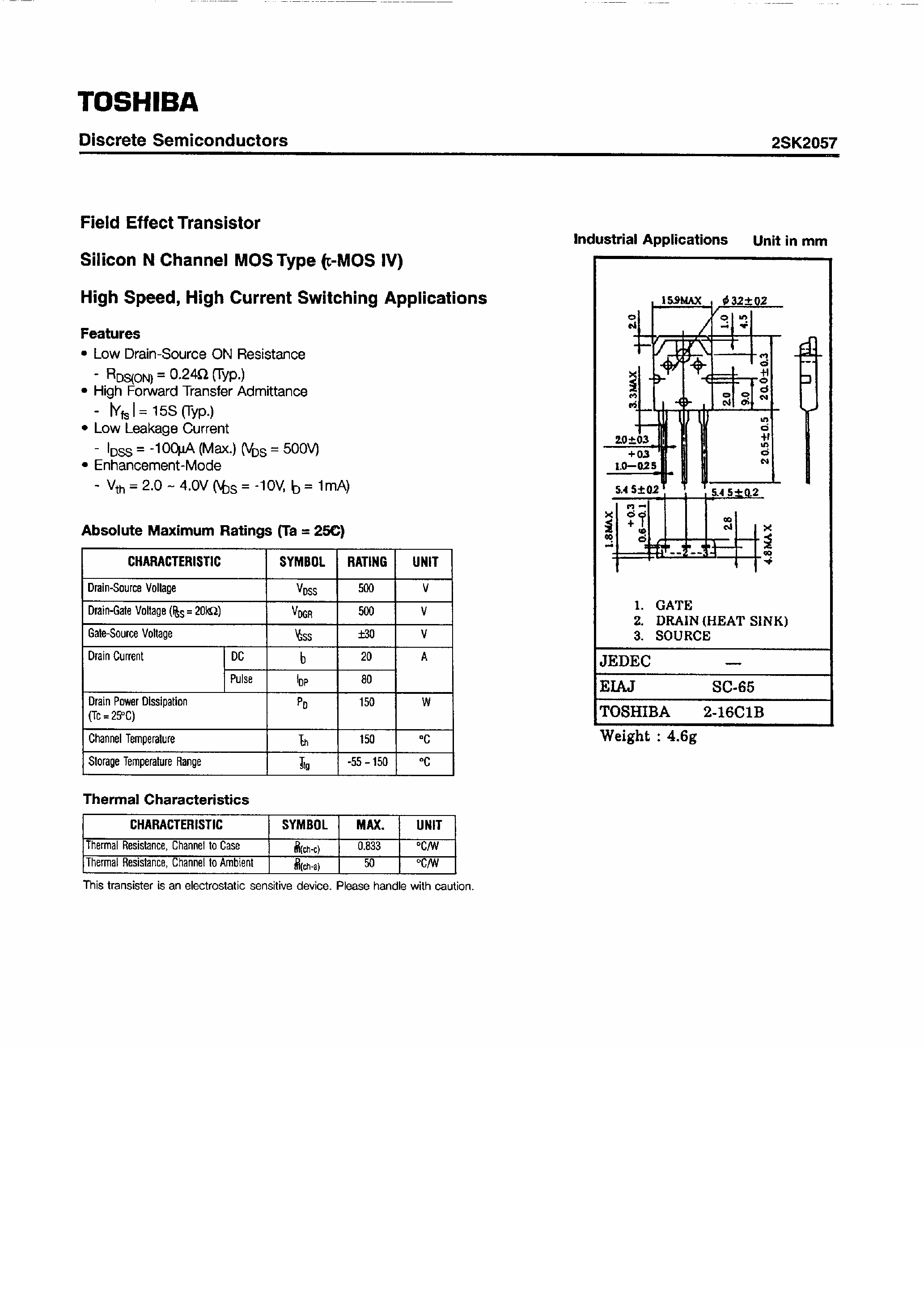 Даташит на микросхему 2SK2057 страница 1 Даташит 2SK2057 - Field Effect Transistor / Silicon N Channel MOS Type страница 1