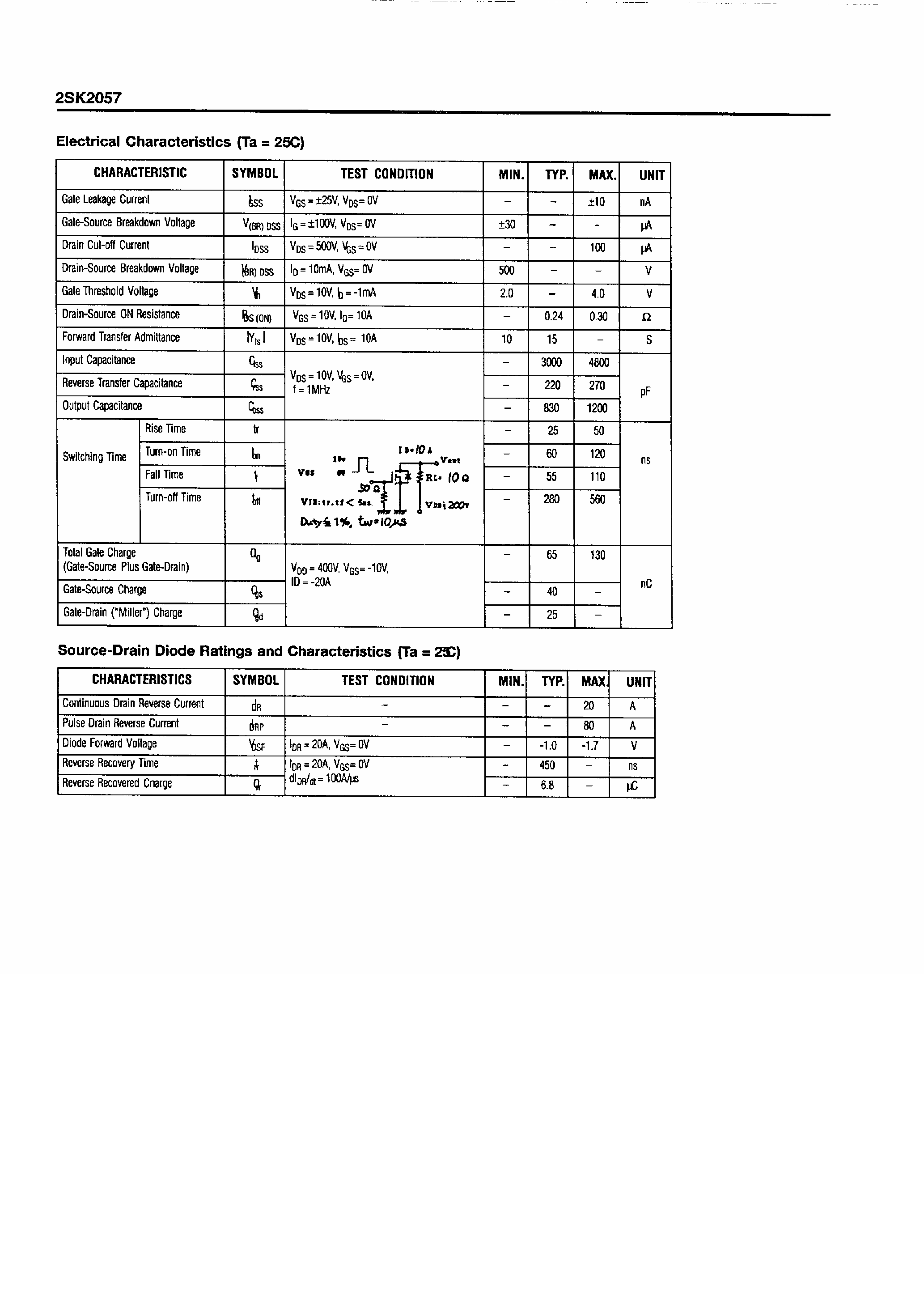 Даташит на микросхему 2SK2057 страница 2 Даташит 2SK2057 - Field Effect Transistor / Silicon N Channel MOS Type страница 2