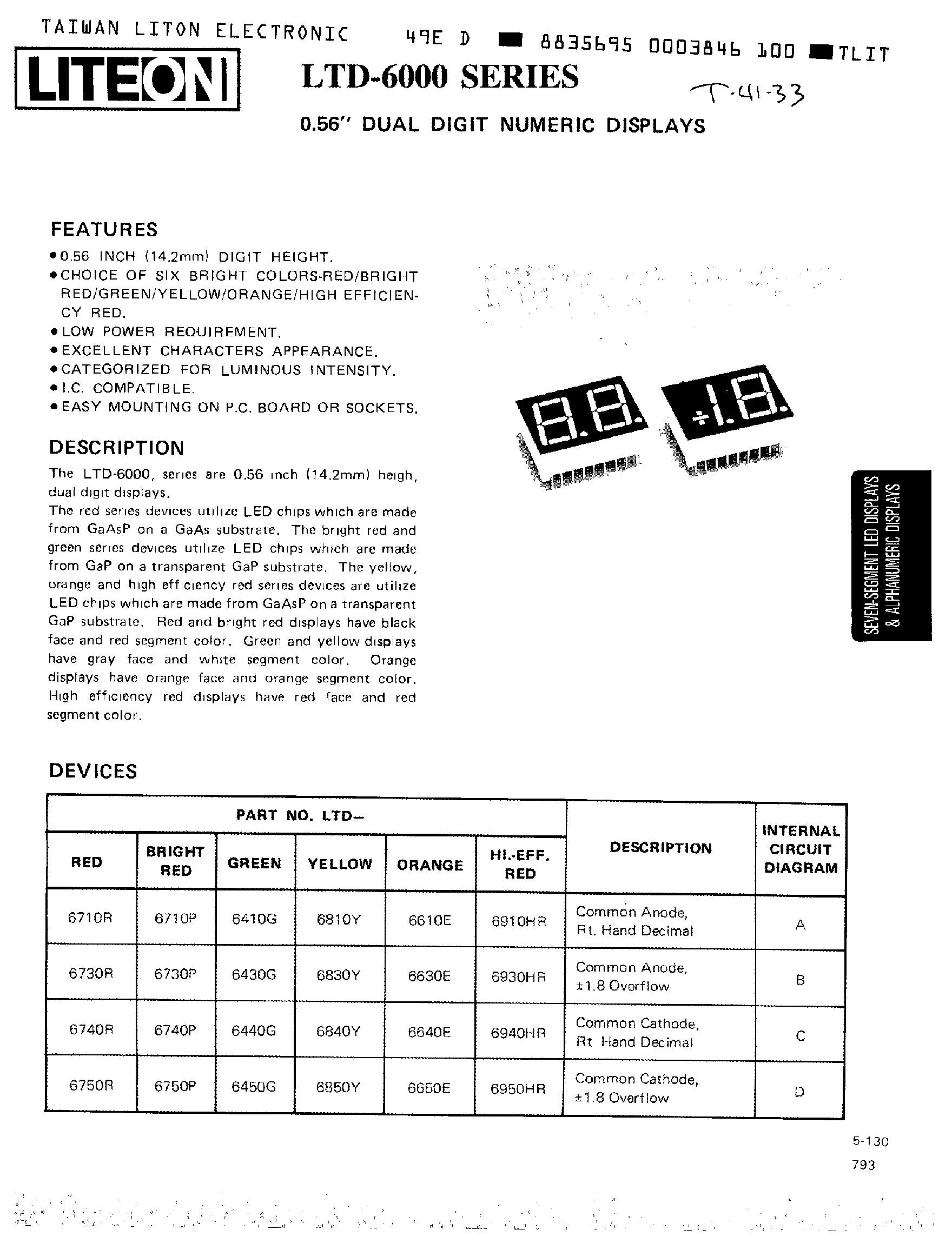 Datasheet LTD6910HR - 0.56 Numeric Displays page 1
