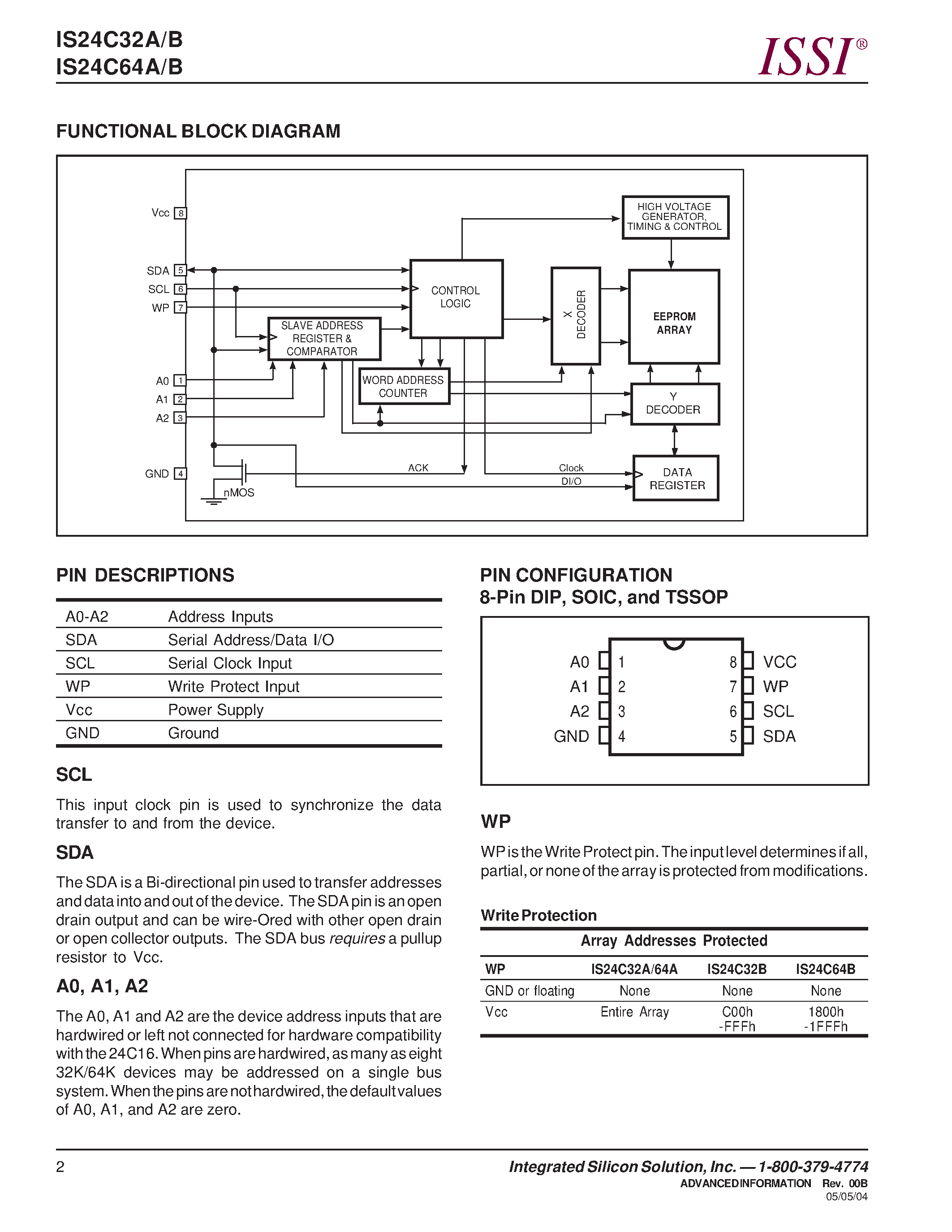 Datasheet IS24C64A - 65/536-bit/32/768-bit 2-WIRE SERIAL CMOS EEPROM page 2