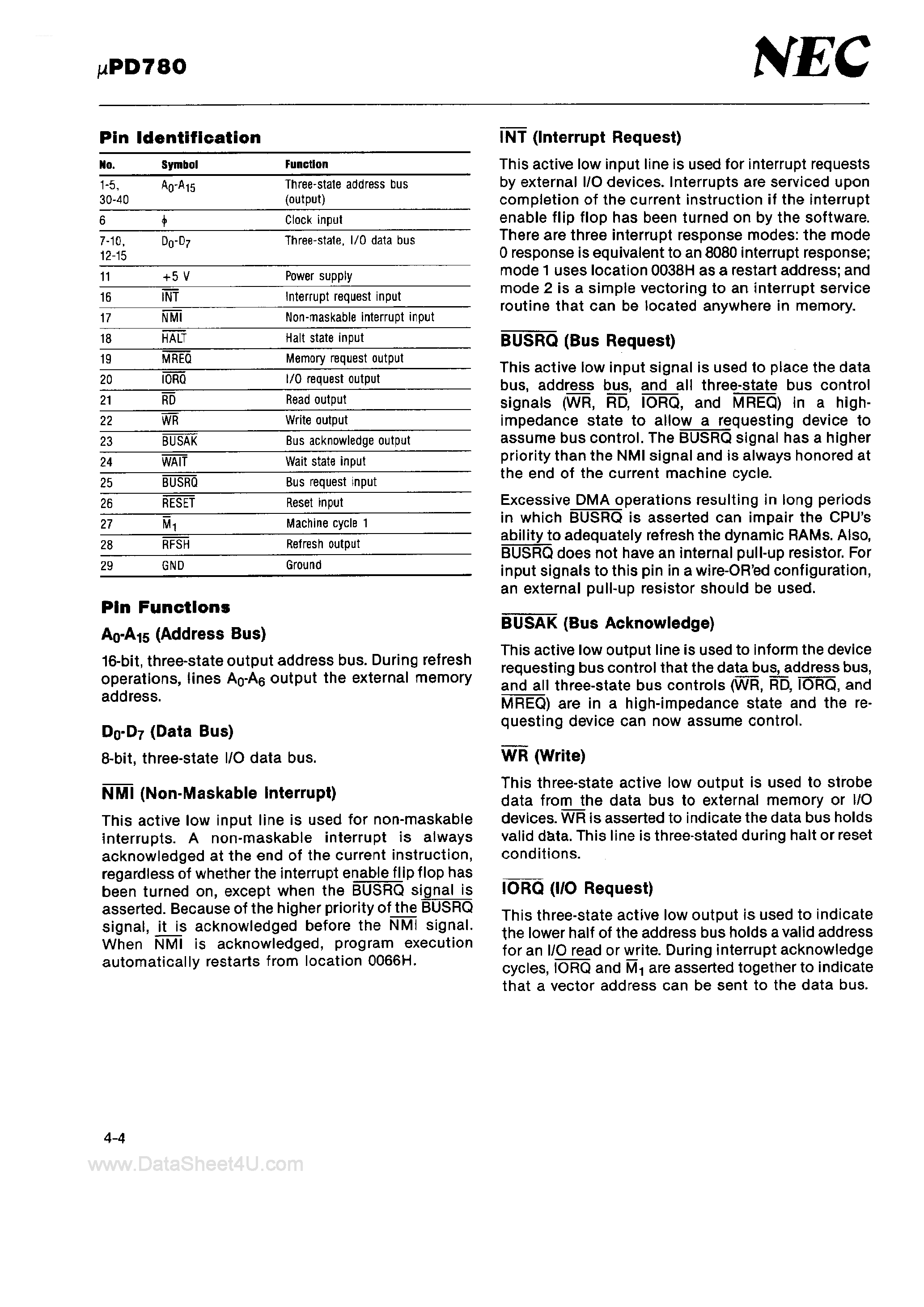 Datasheet UPD780C page 2 Datasheet UPD780C - High-Performance CP/M Compatible NMOS 8-Bit Microprocessor page 2