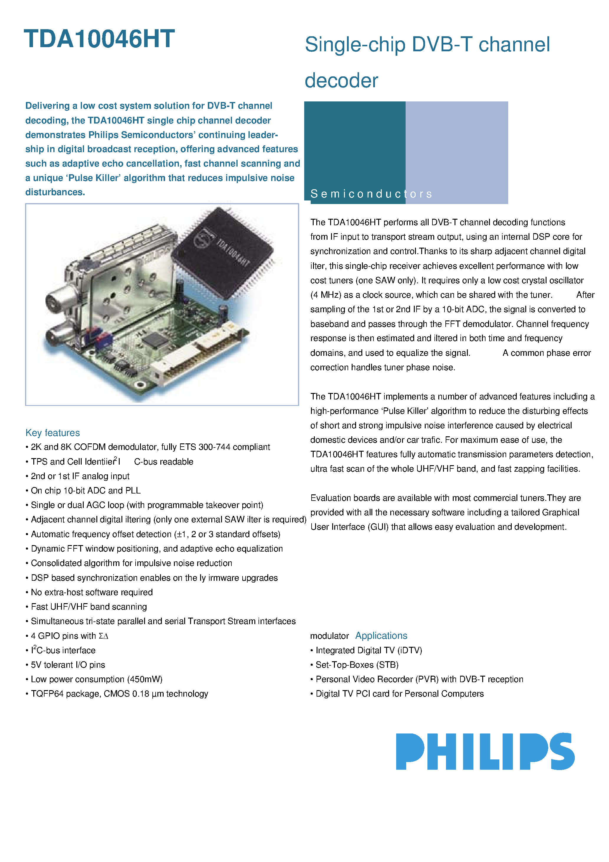 Datasheet TDA10046HT page 1 Datasheet TDA10046HT - Single-Chip DVB-T Channel Decoder page 1