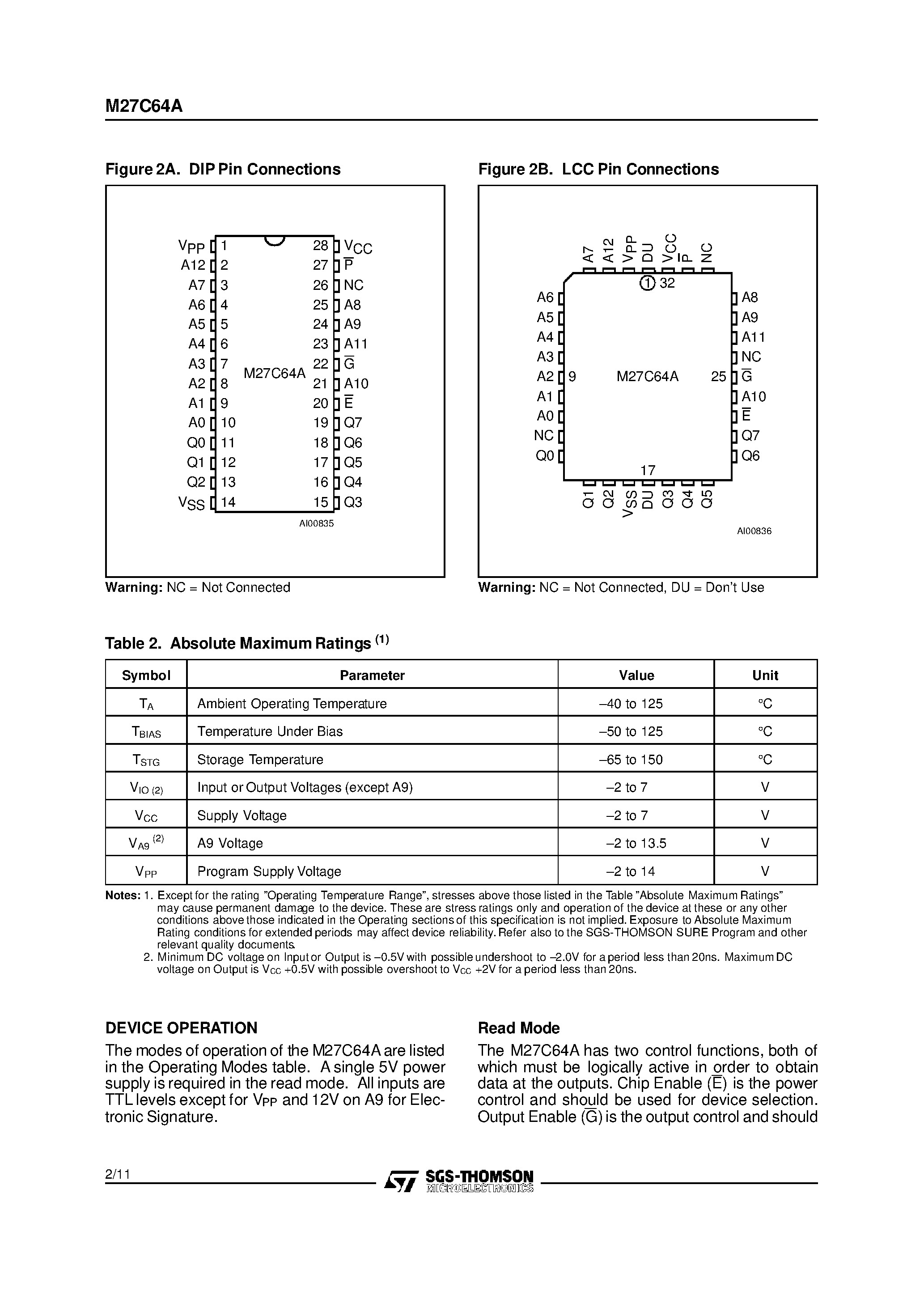 Datasheet 2764A - 64K (8K x 8) UV EPROM and OTP ROM page 2