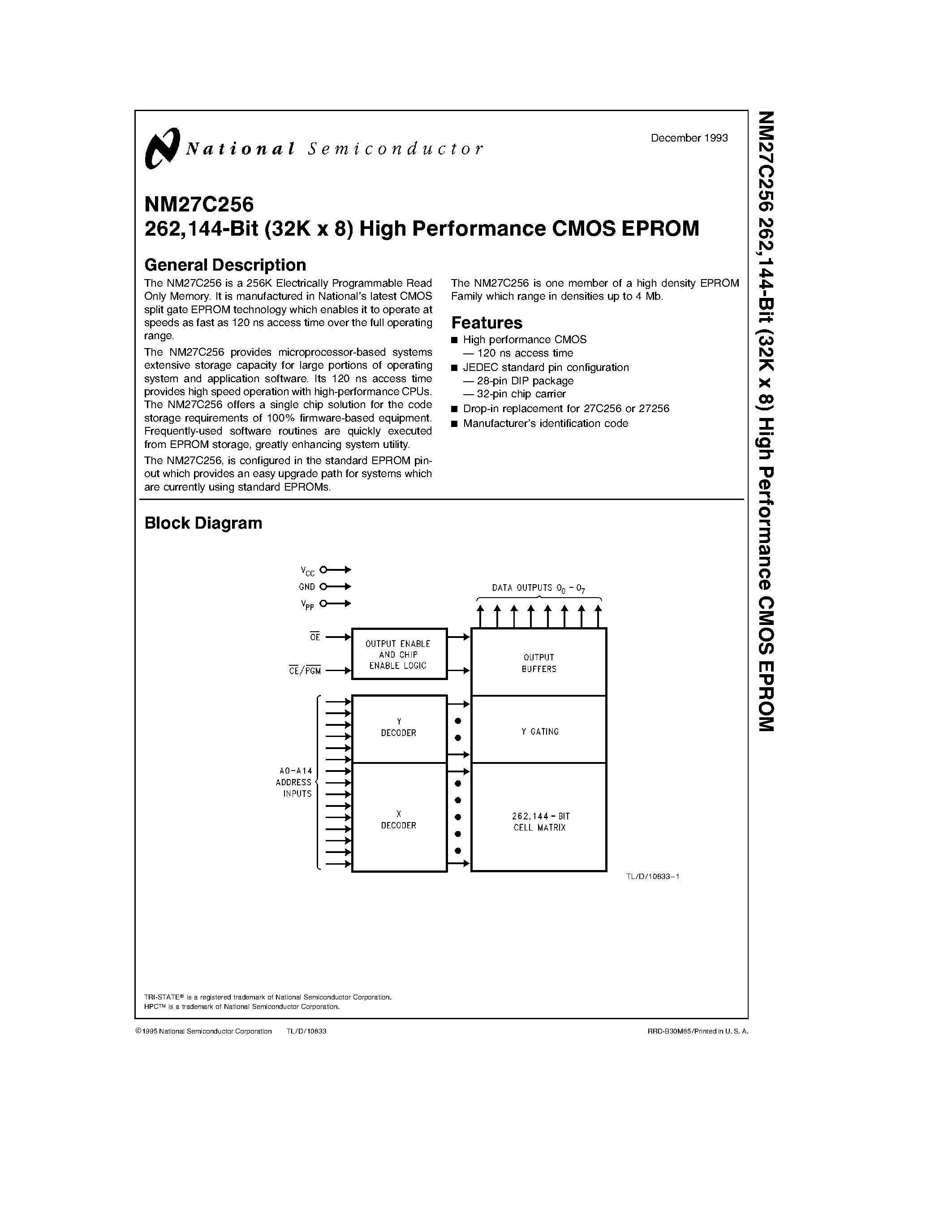 Datasheet 27C256 - 262 /144-Bit (32K x 8) High Performance CMOS EPROM page 1