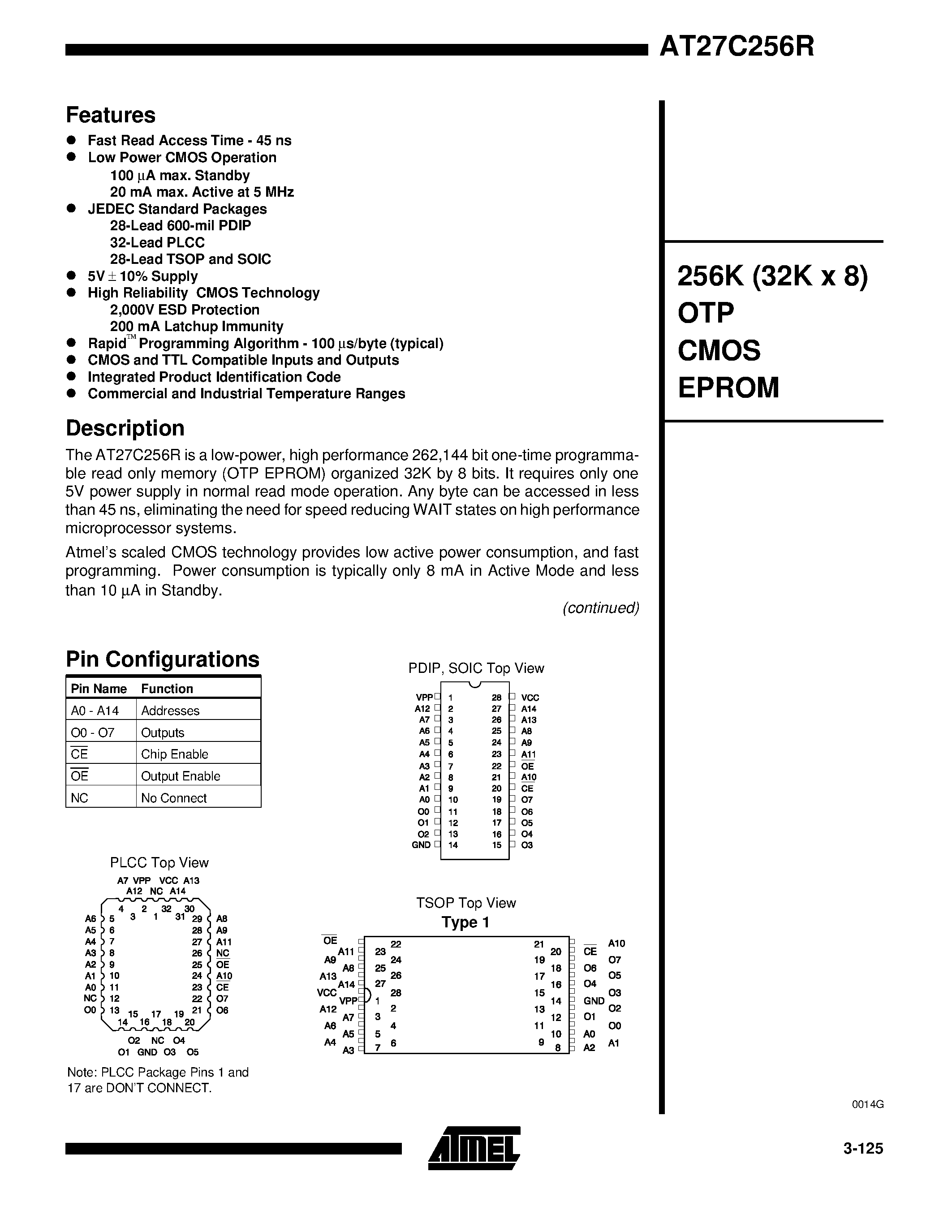 Datasheet 27C256R - 256K 32K x 8 OTP CMOS EPROM page 1