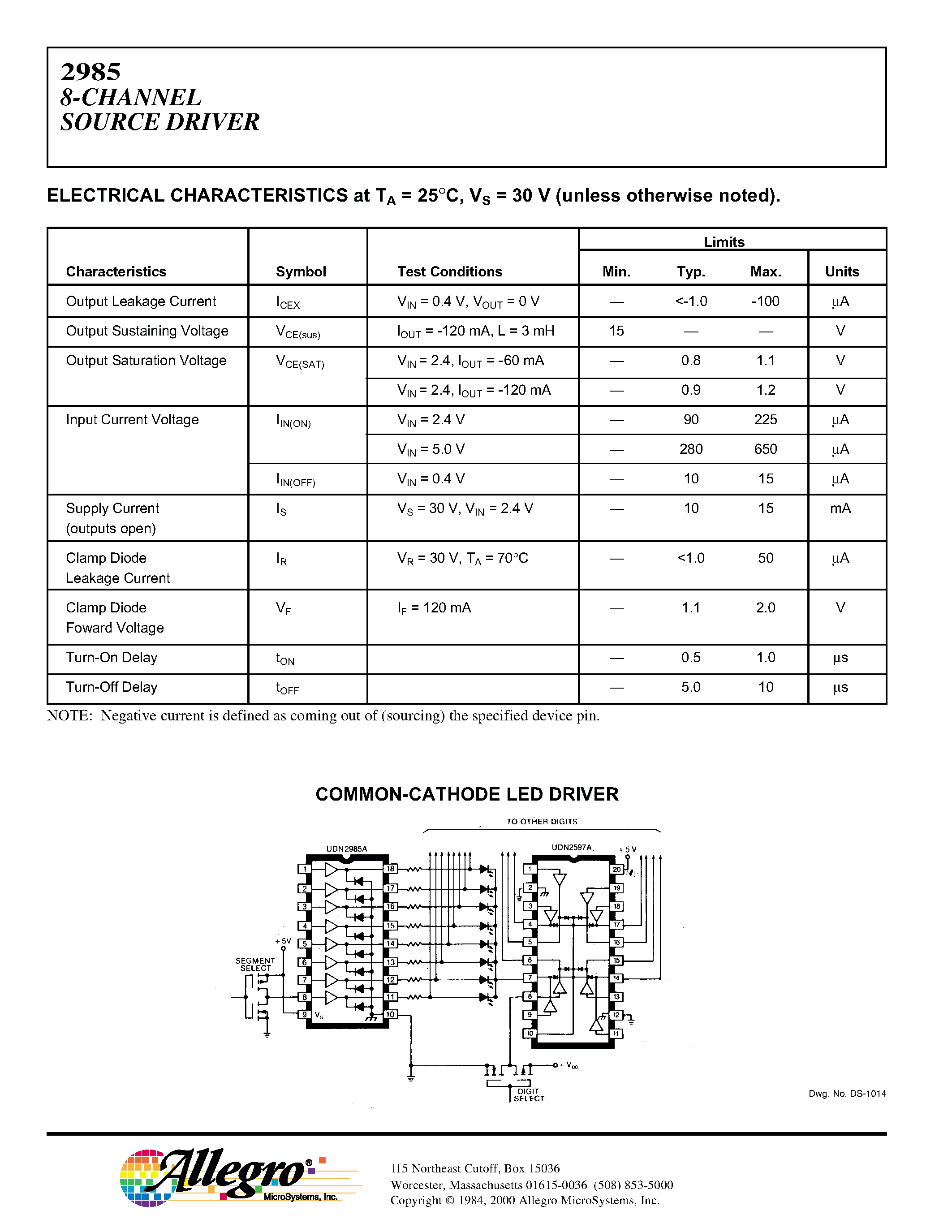 Datasheet 2985 - 8-CHANNEL SOURCE DRIVER page 2