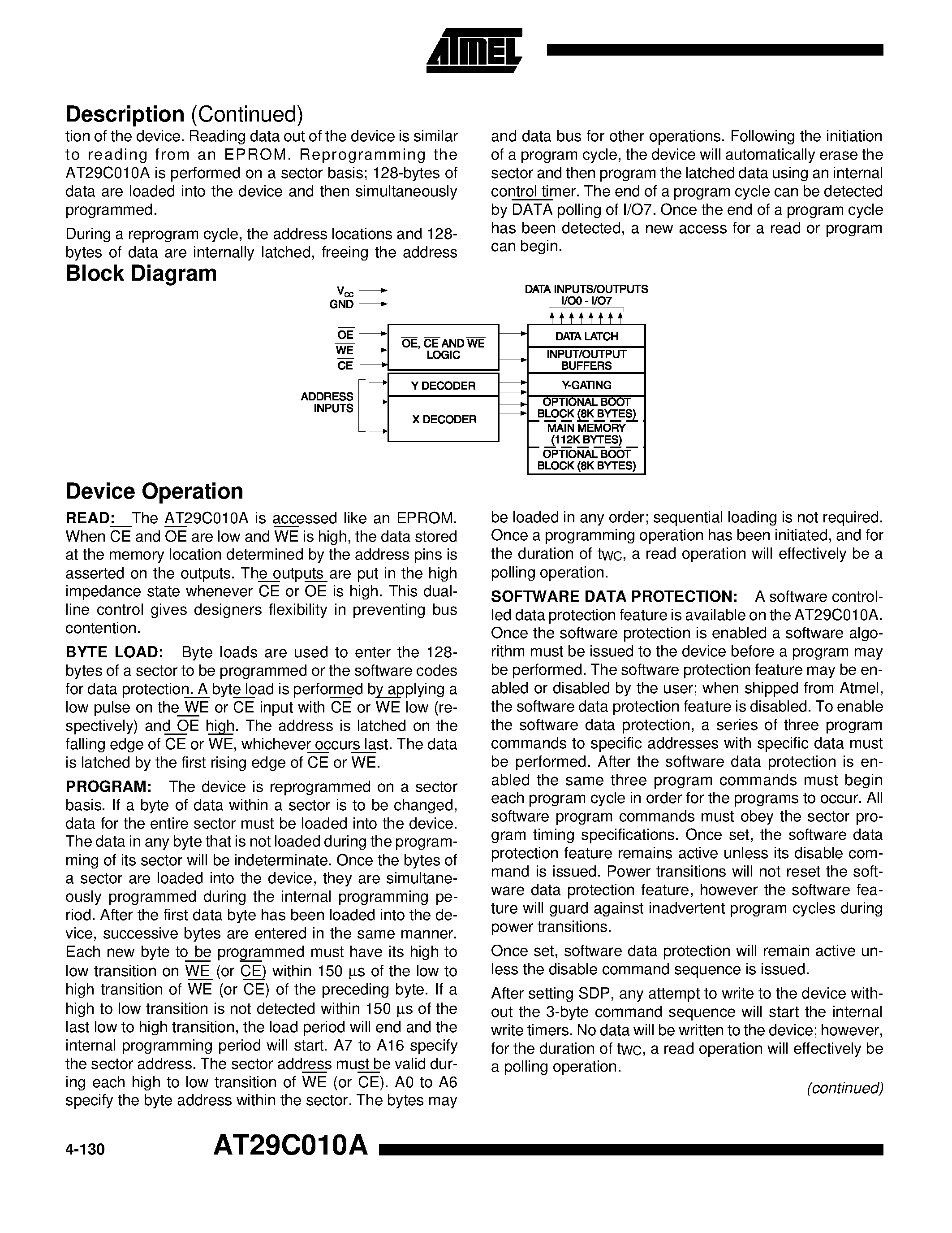 Datasheet 29C010A - 1 Megabit 128K x 8 5-volt Only CMOS Flash Memory page 2