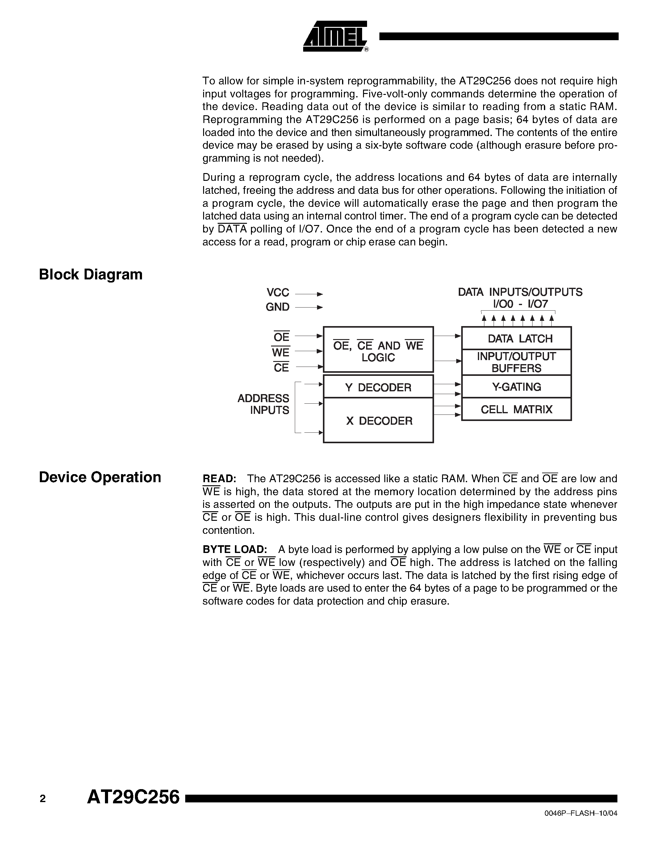 Datasheet 29C256 - 256K 32K x 8 5-volt Only CMOS Flash Memory page 2