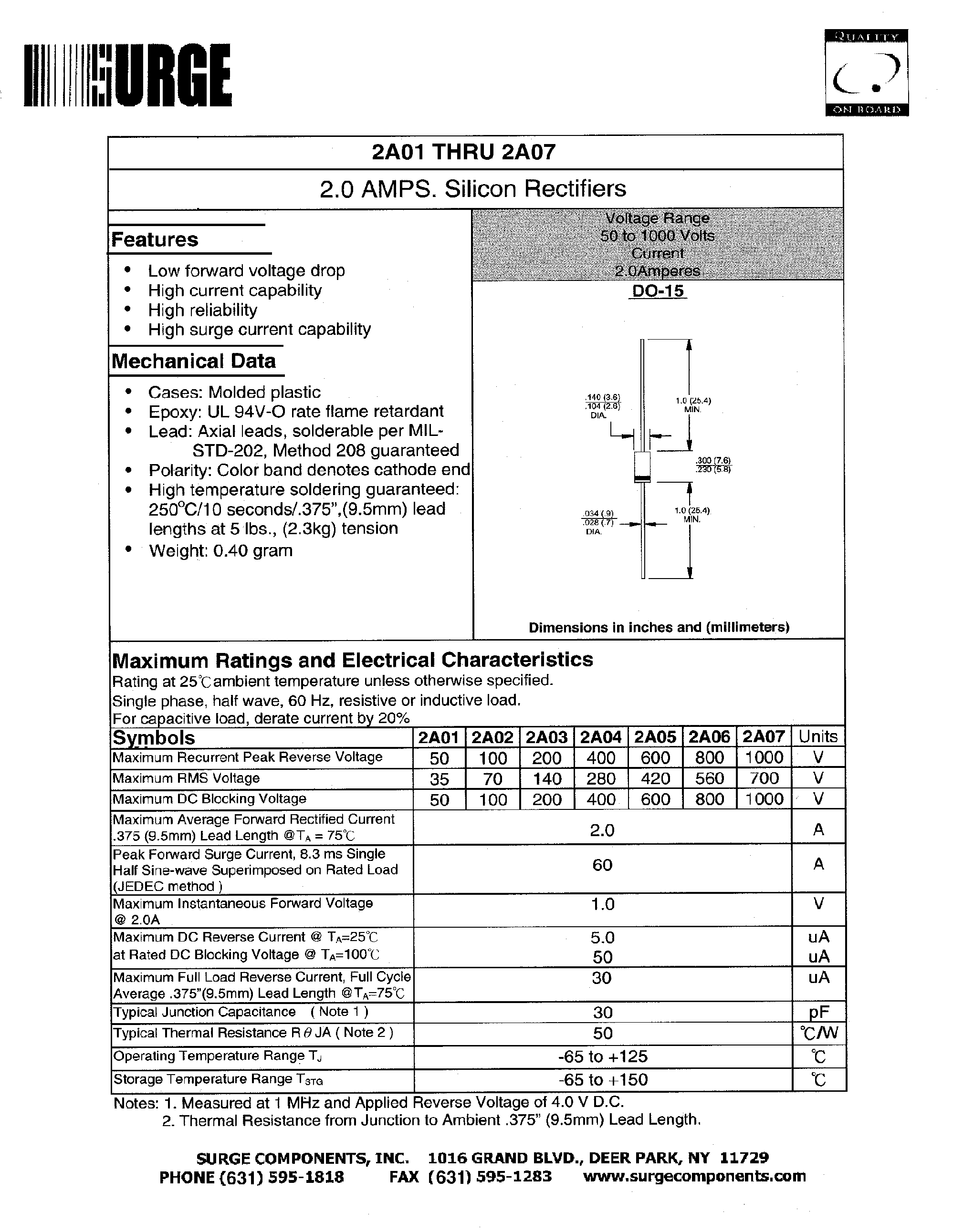 Datasheet 2A02 - 2.0 AMPS. SILICON RECTIFIERS page 1