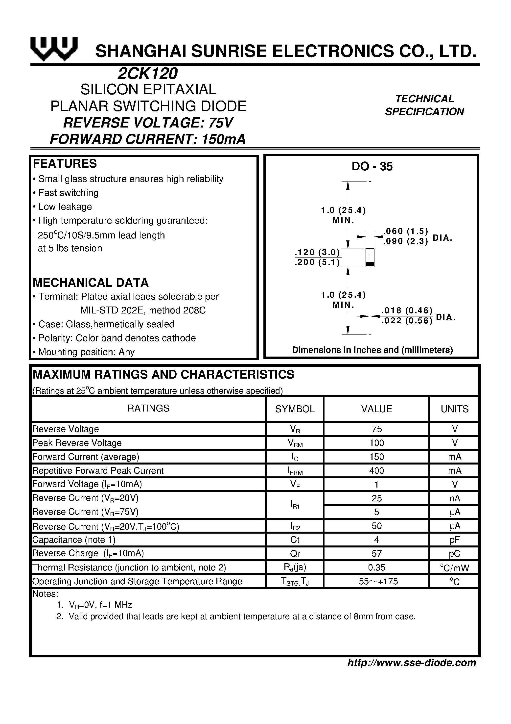 Datasheet 2CK120 page 1 Datasheet 2CK120 - SILICON EPITAXIAL PLANAR SWITCHING DIODE page 1