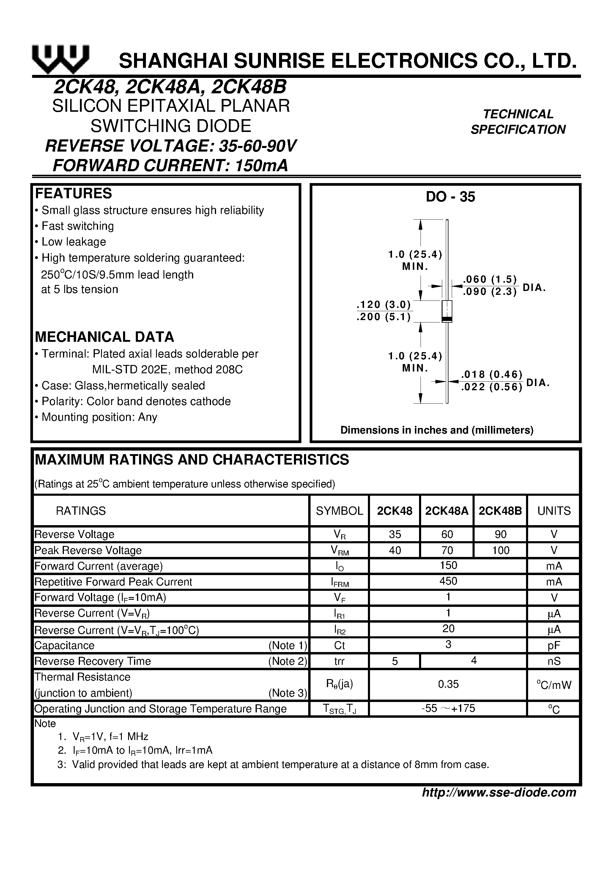 Datasheet 2CK48A - SILICON EPITAXIAL PLANAR SWITCHING DIODE page 1