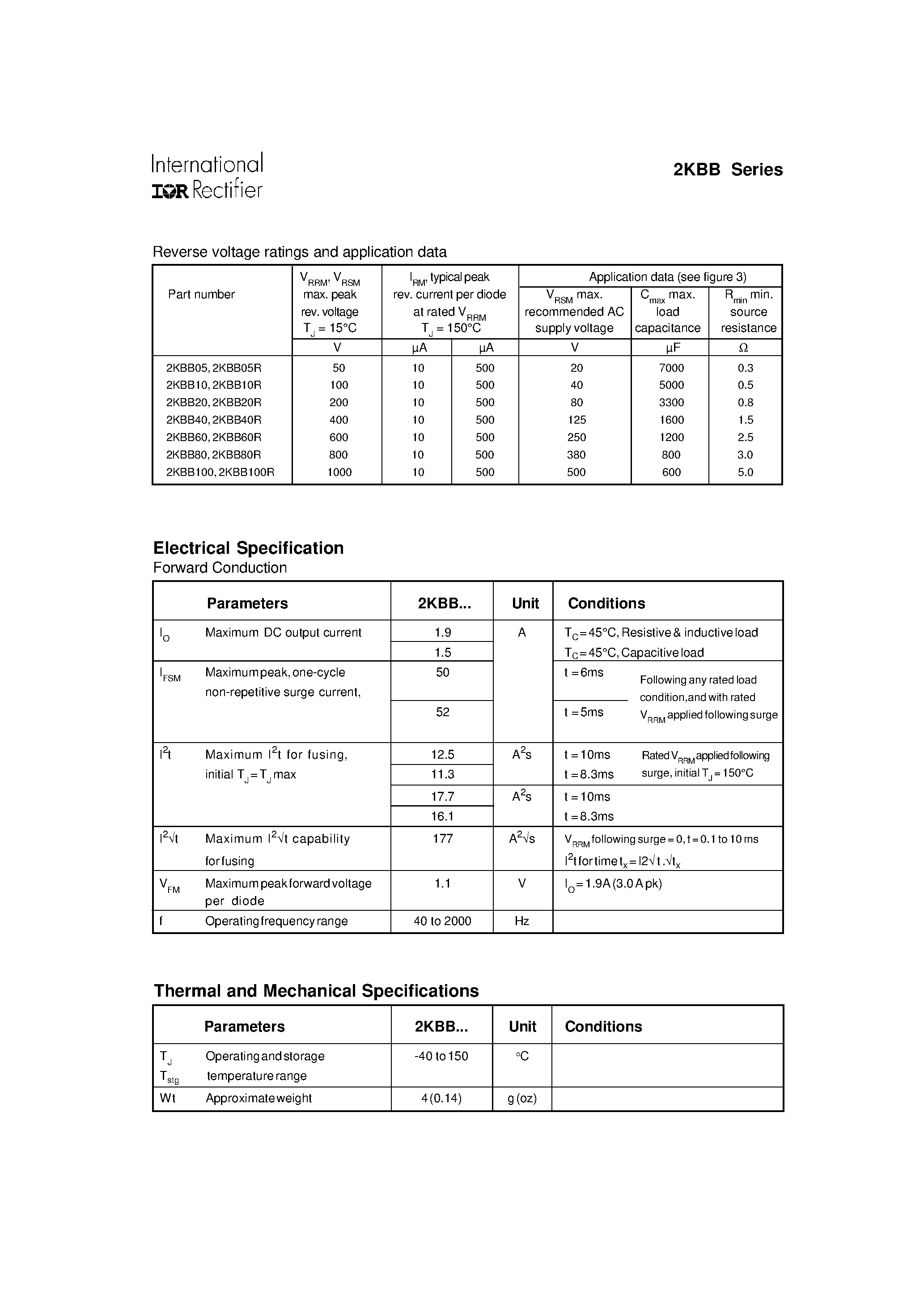 Datasheet 2KBB10 - 1.9A single phase rectifier bridge page 2