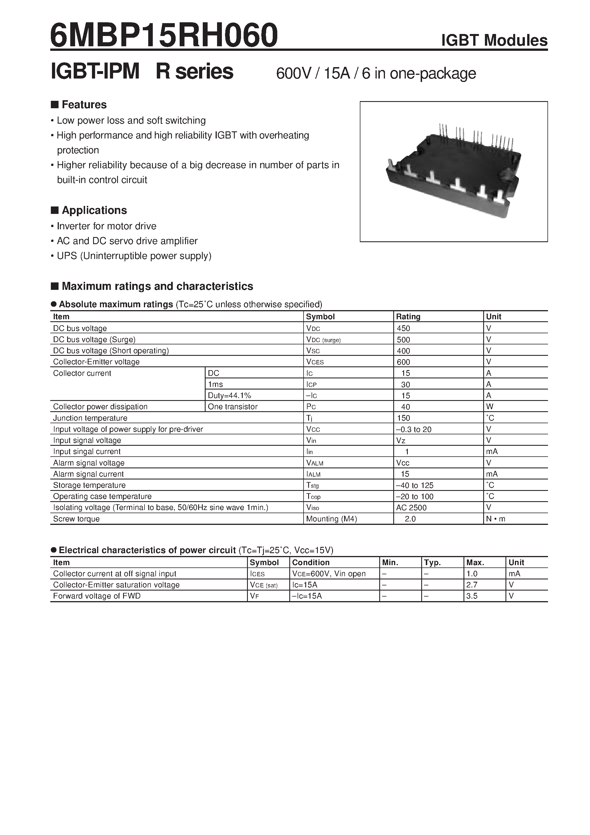 Даташит 2MBI100F-060 - IGBT-IPM R series страница 1