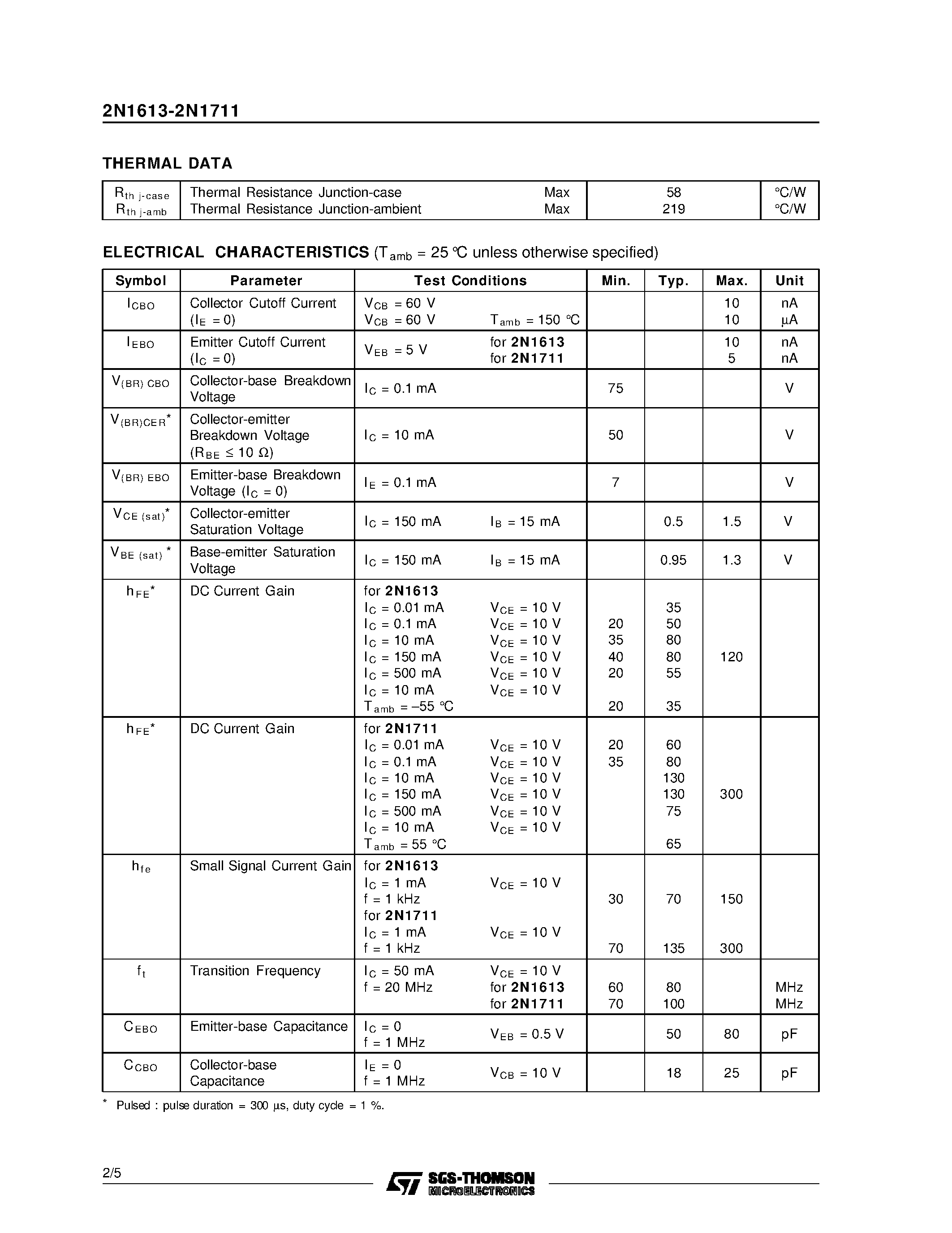 Datasheet 2N1711 page 2 Datasheet 2N1711 - SWITCHES AND UNIVERSAL AMPLIFIERS page 2